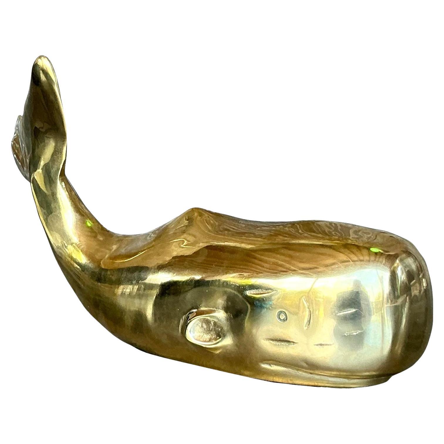 Vintage Boho Polished Brass Whale