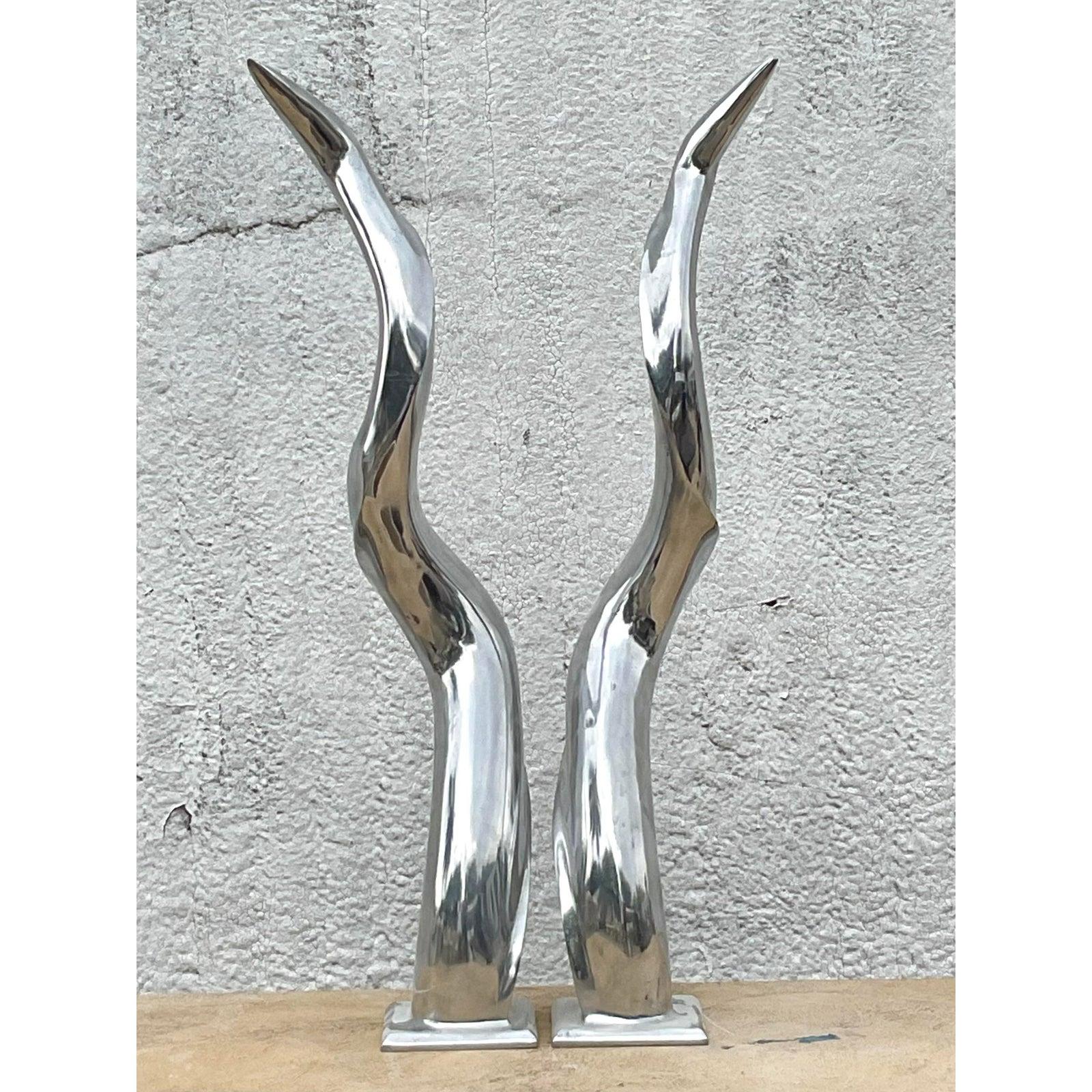 Moderno Antlers vintage in cromo lucido Boho - Una coppia in vendita
