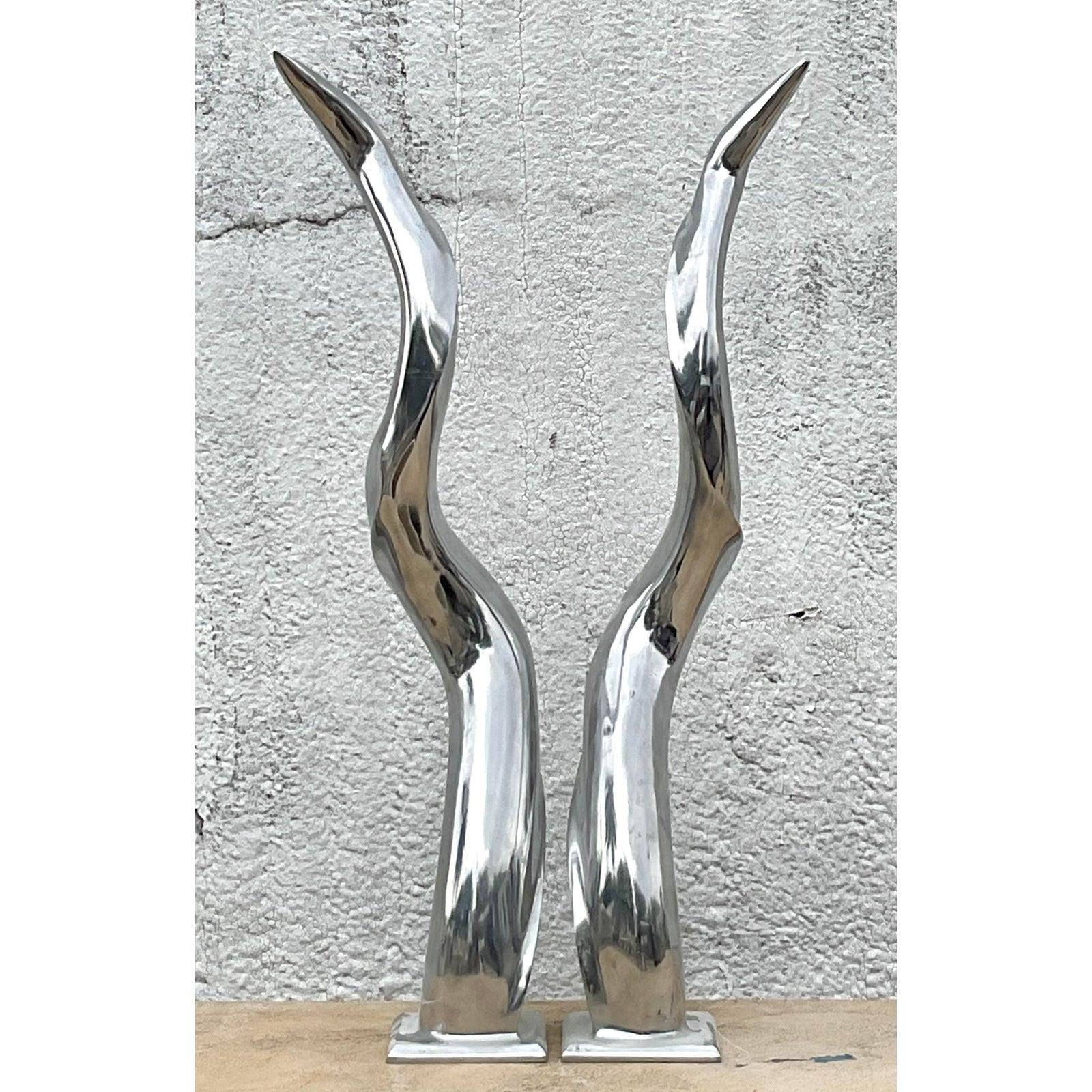Antlers vintage in cromo lucido Boho - Una coppia In condizioni buone in vendita a West Palm Beach, FL