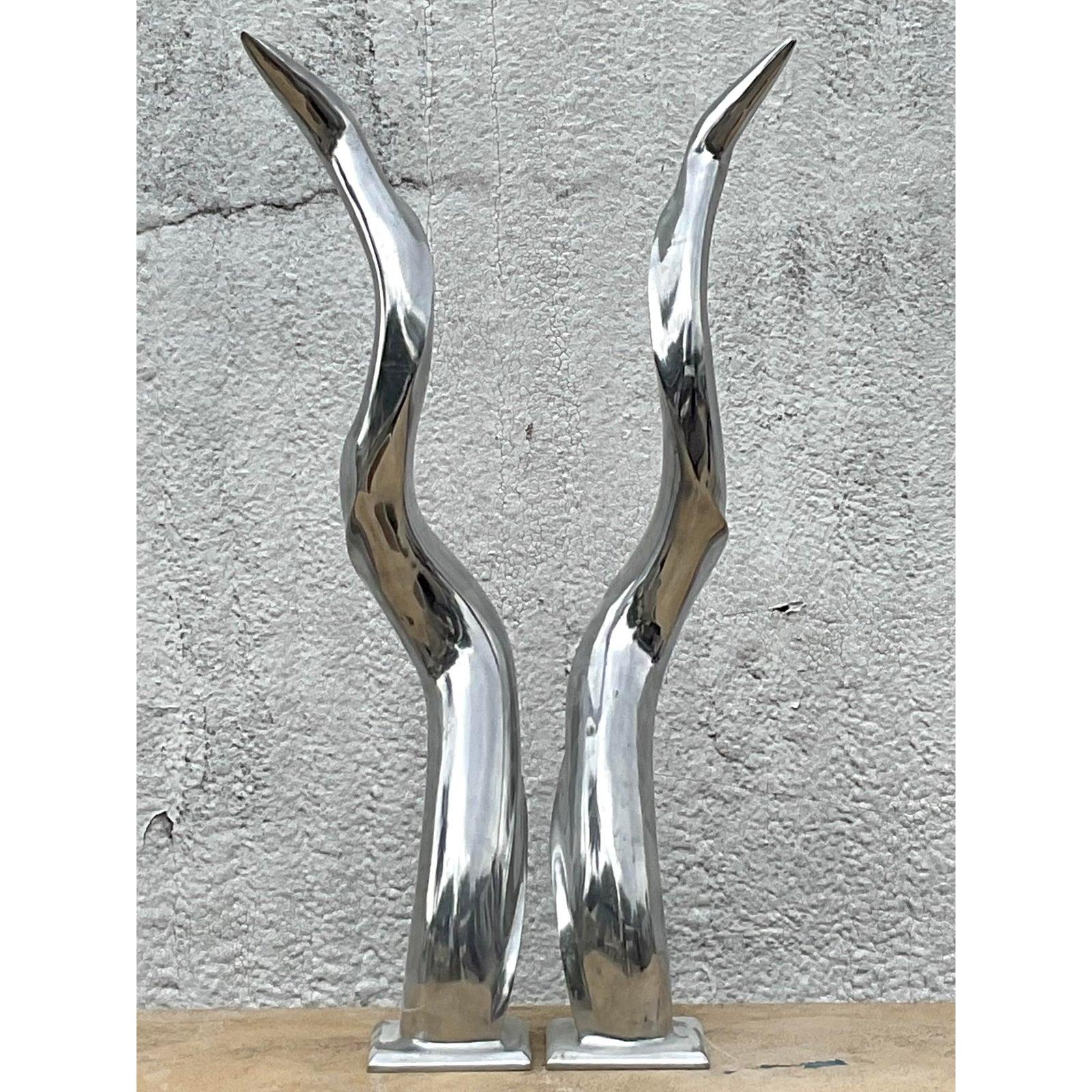 XXI secolo e contemporaneo Antlers vintage in cromo lucido Boho - Una coppia in vendita