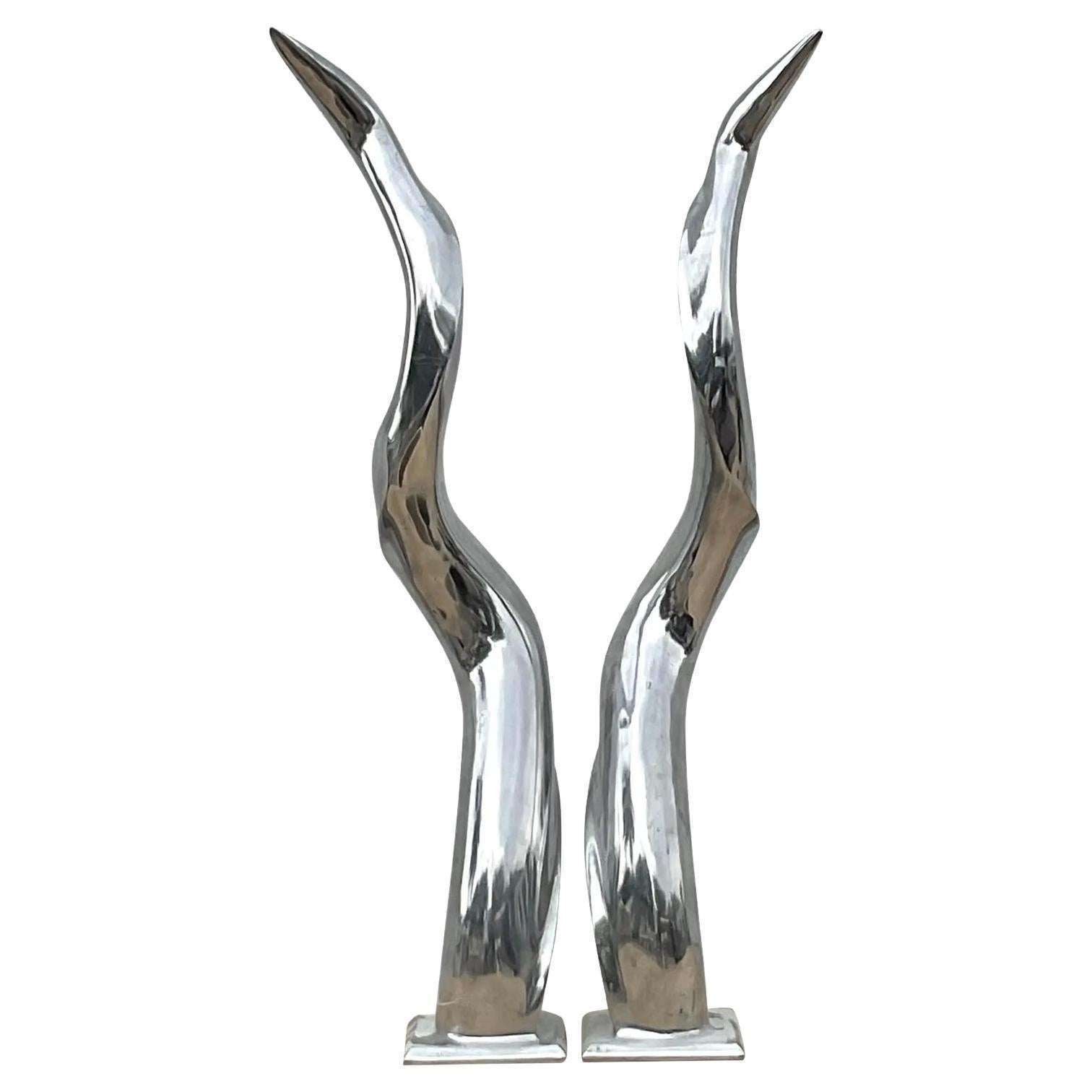 Bois de cerf vintage Boho en chrome poli - une paire