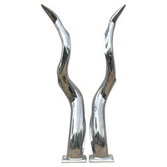 Vintage Boho Polished Chrome Antlers - A Pair