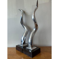 Vintage Boho Polished Chrome Antlers -Set of 2