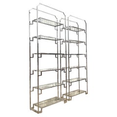 Vintage Boho Polished Chrome Notched Etagere - a Pair