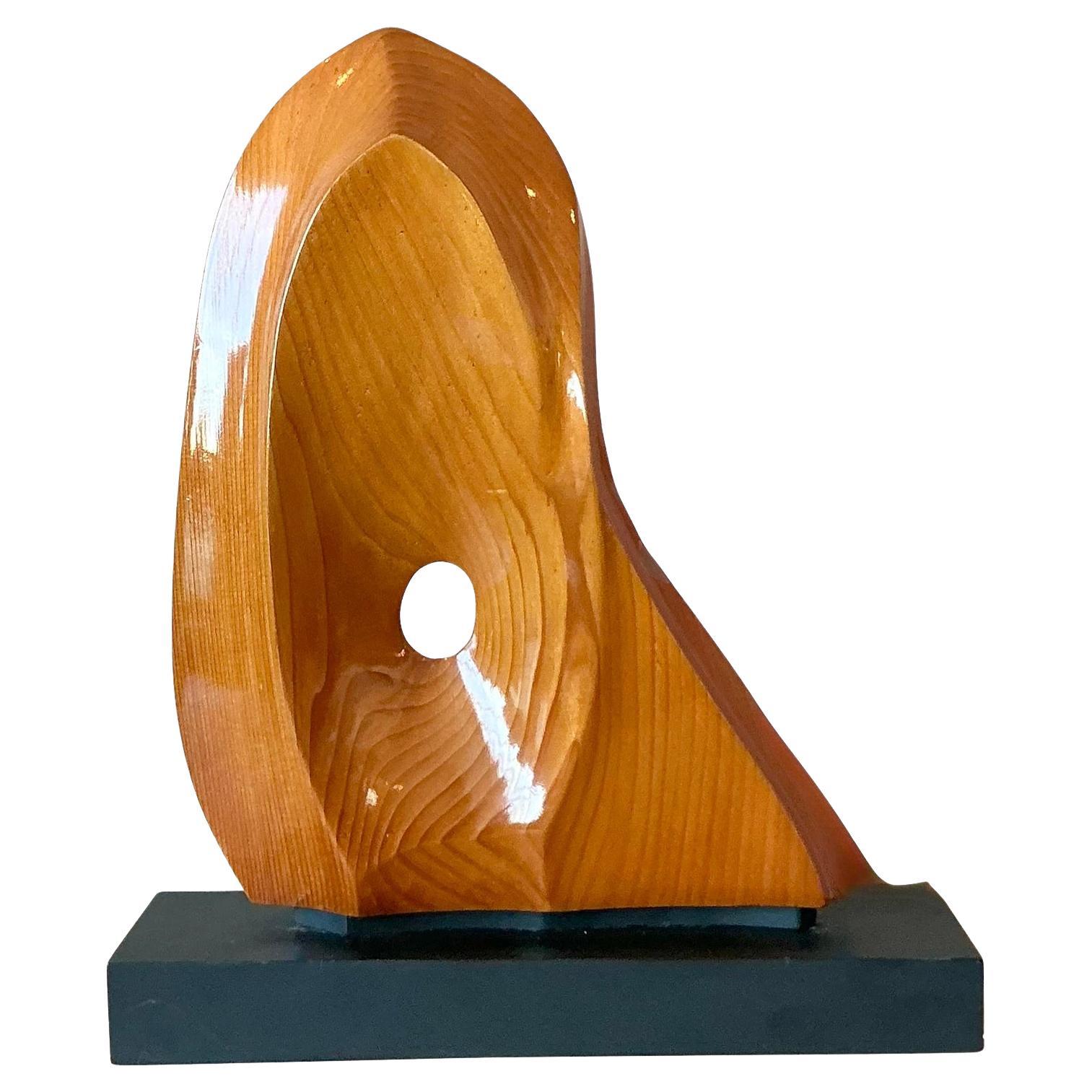 Vintage Boho Polished Wood Abstract Sculpture