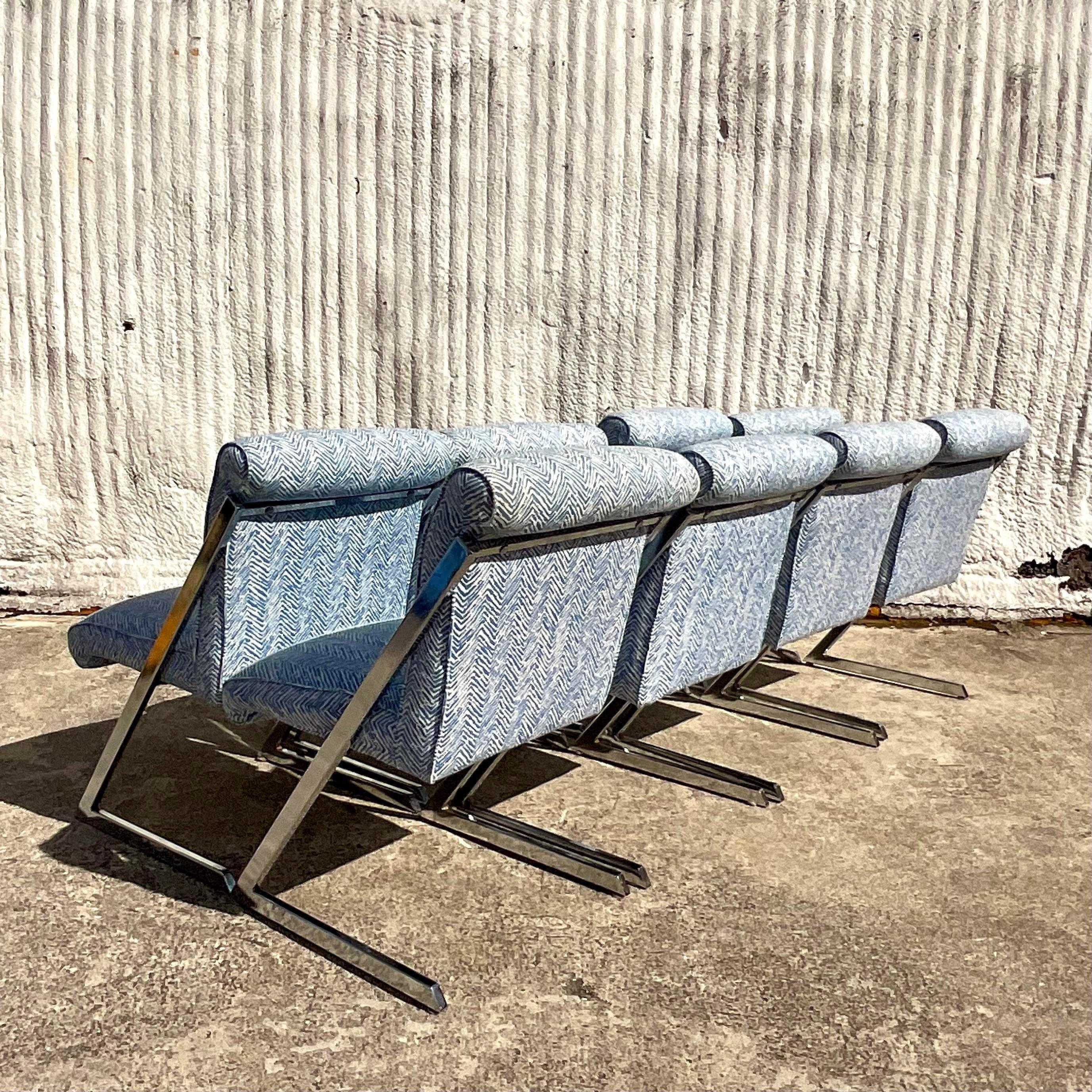 Vintage Boho Polished Z Chrome Dining Chairs After Milo Baughman - Set of 8 For Sale 4