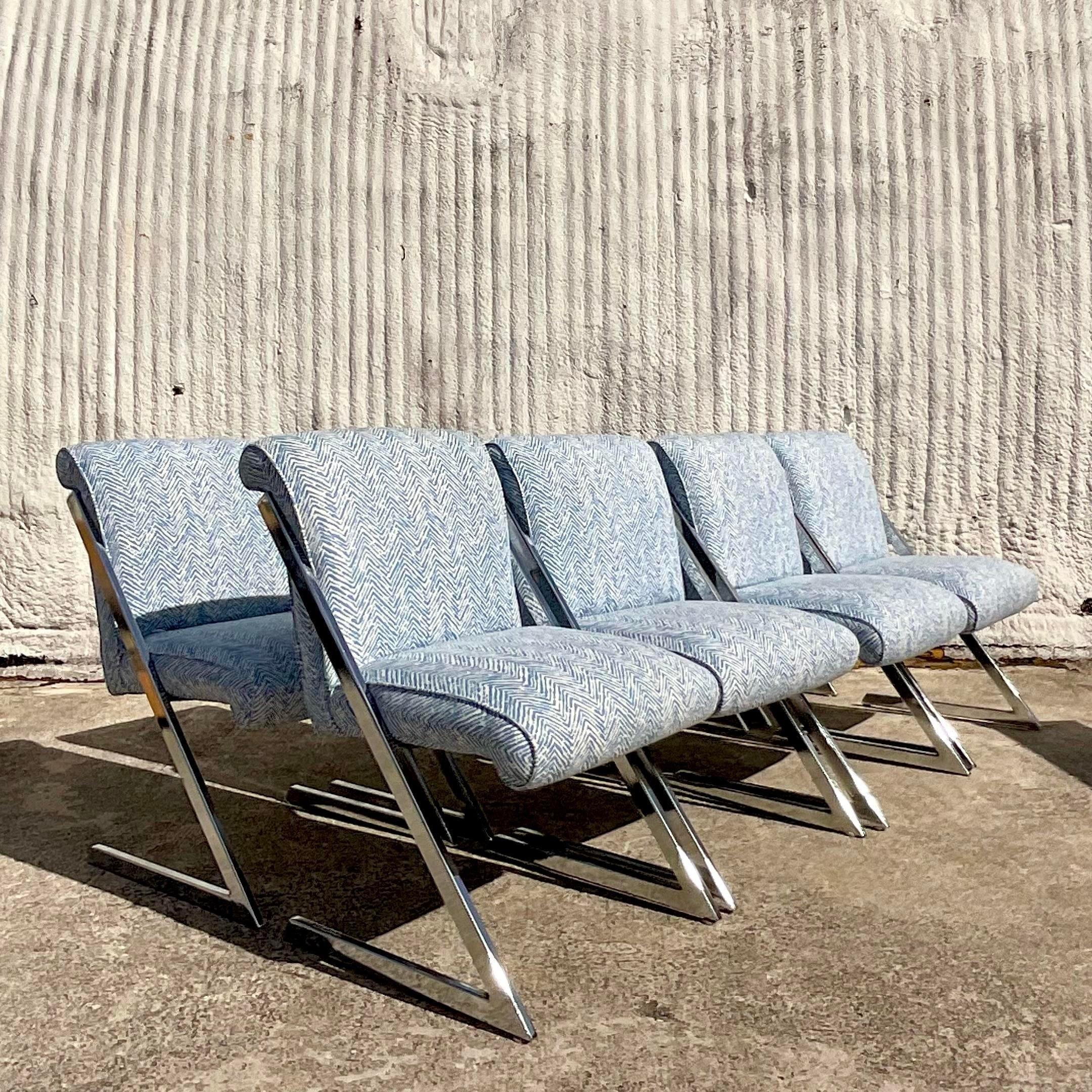 Vintage Boho Polished Z Chrome Dining Chairs After Milo Baughman - Set of 8 For Sale 2