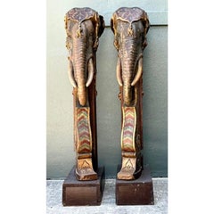 Vintage Boho Polychromed Elephant Statues - A Pair