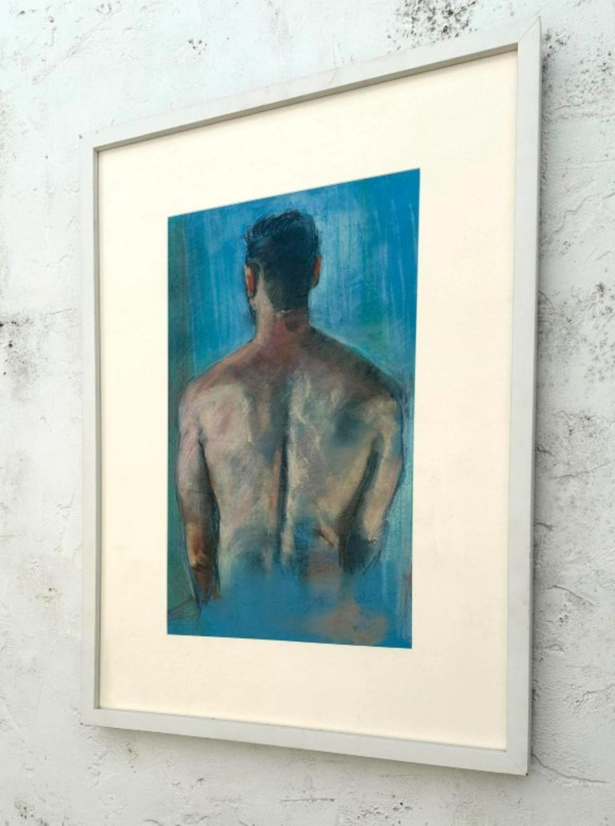 Vintage Boho-Porträt eines Mannes, Ölpastell auf Leinwand, Vintage (Nordamerikanisch) im Angebot