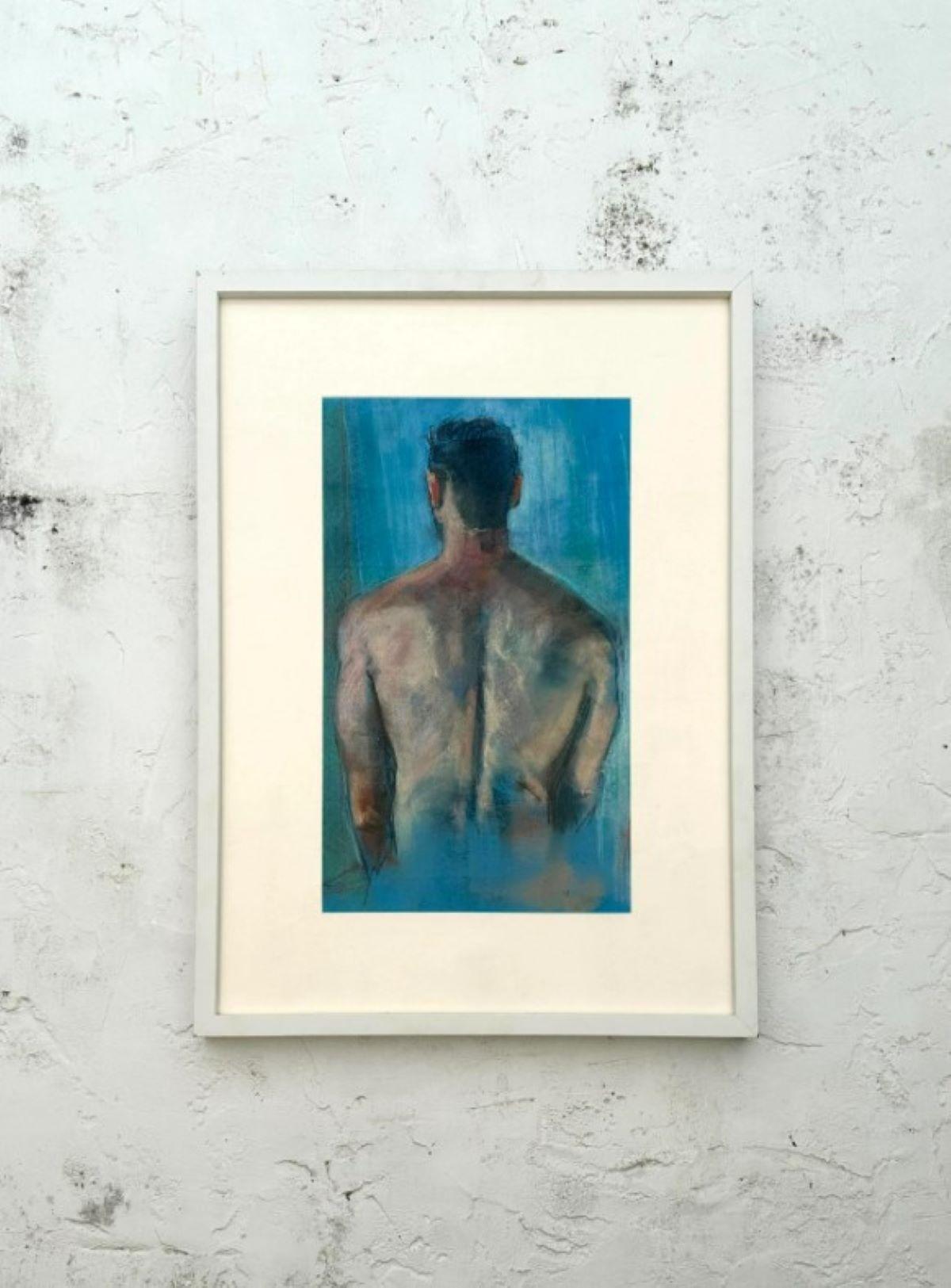 Vintage Boho-Porträt eines Mannes, Ölpastell auf Leinwand, Vintage im Angebot 2