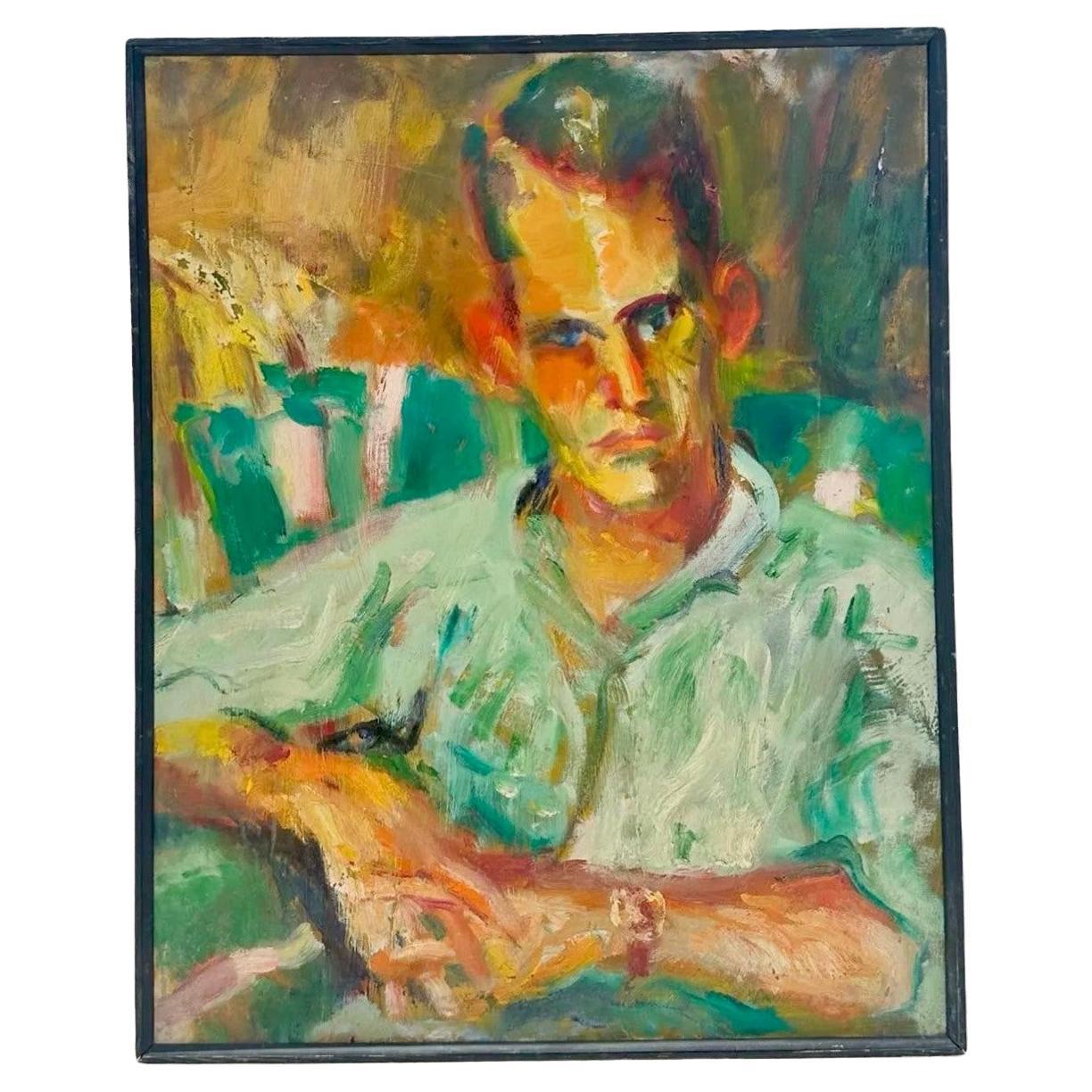 Vintage Boho Portrait of Man Oil Painting on Canvas