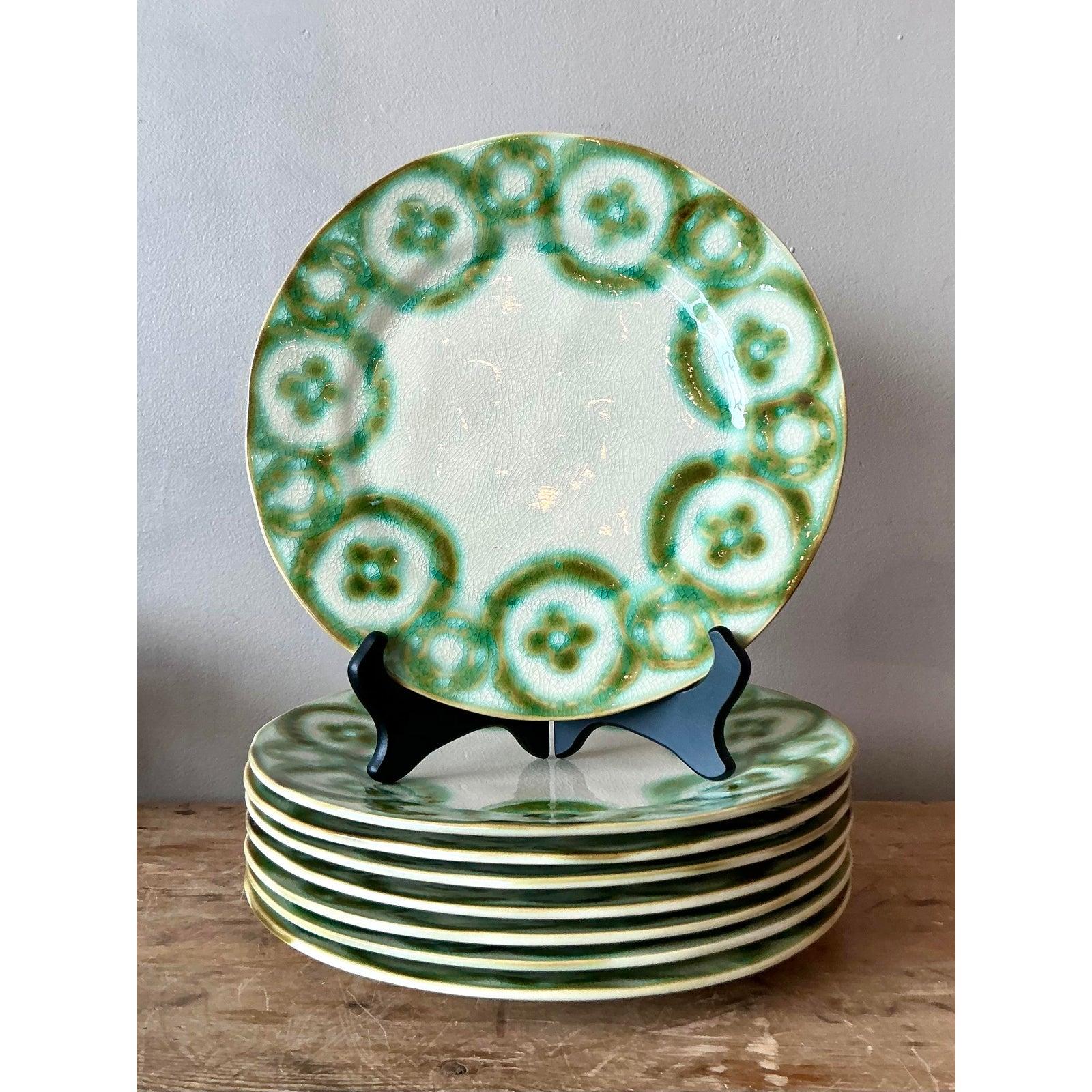 20ième siècle Assiettes à dîner vintage boho portugaises peintes à la main - Lot de 8 en vente