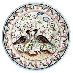 Portugiesischer handbemalter Boho-Teller mit Quail, Vintage