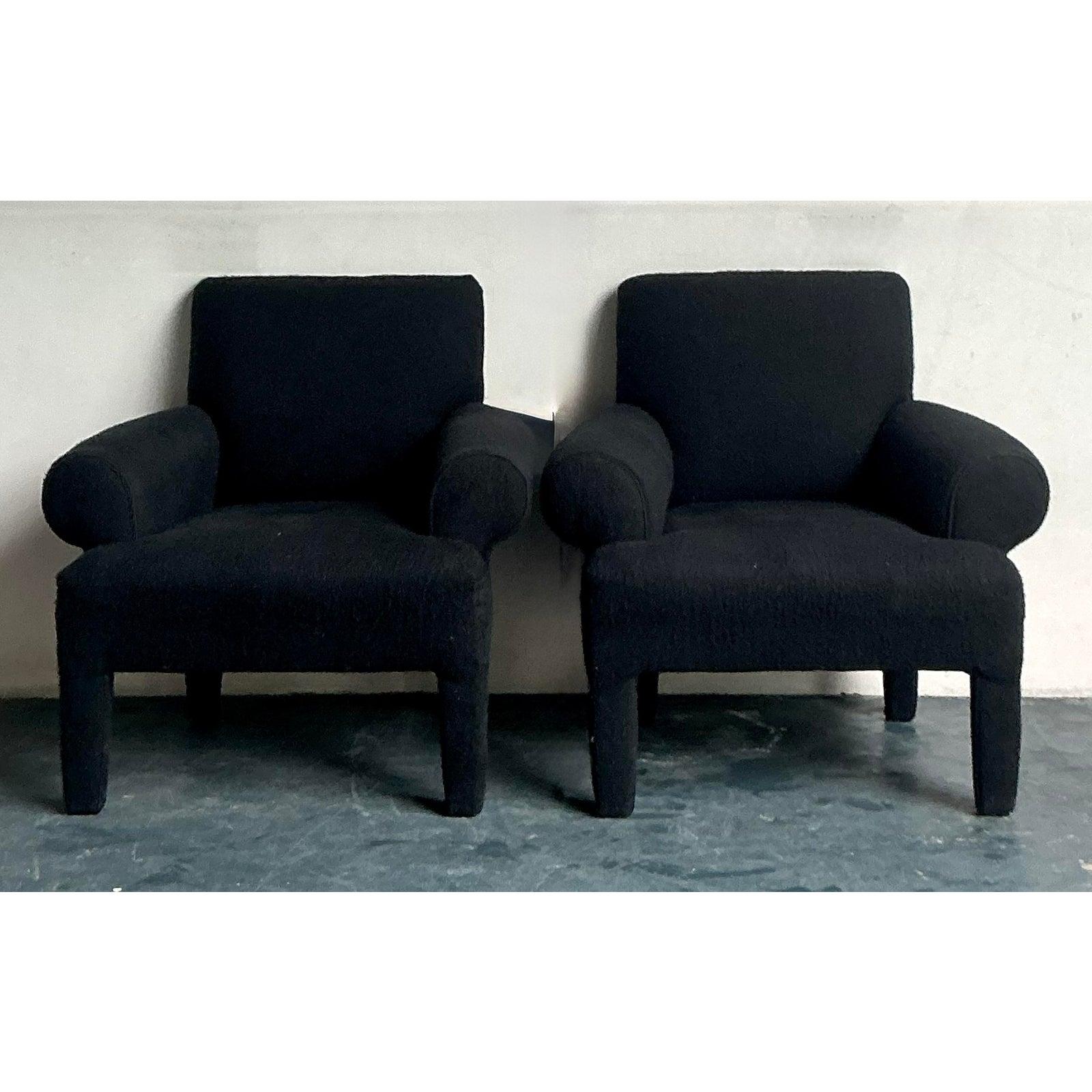 Minimalist Vintage Boho Postmodern Lounge Chairs After Donghia - A Pair For Sale
