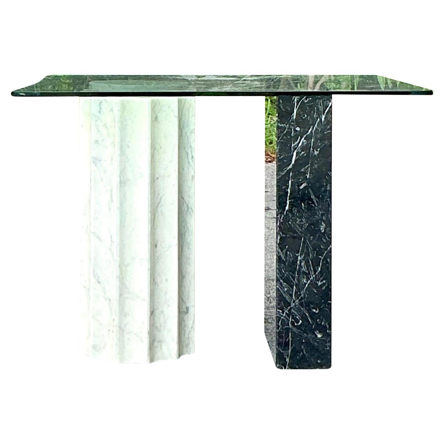 Vintage Boho Postmodern Stone Card Table
