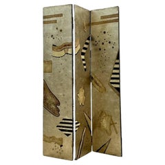 Vintage Boho Postmodern Three Panel Screen