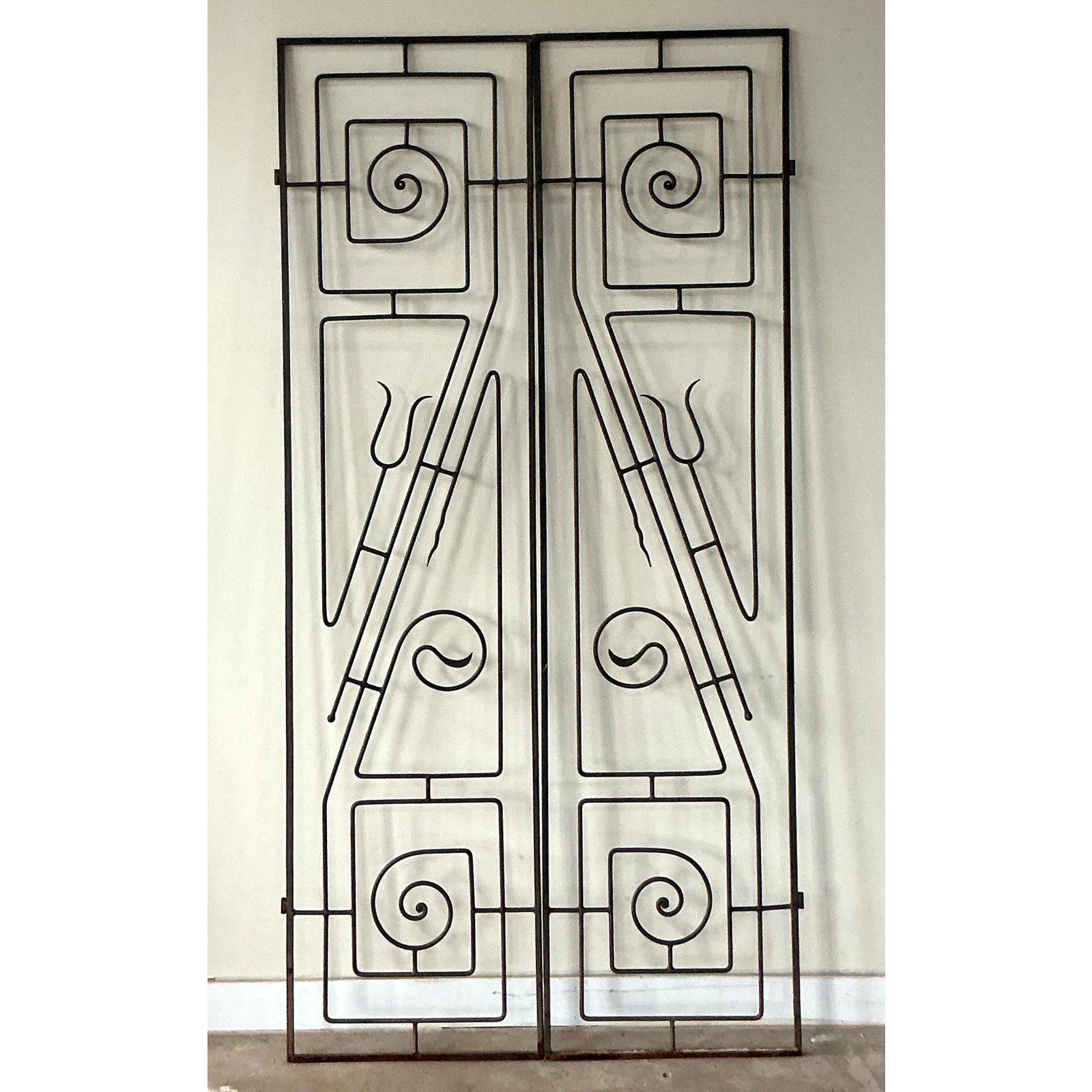 American Vintage Boho Postmodern Wrought Iron Panels - A Pair For Sale