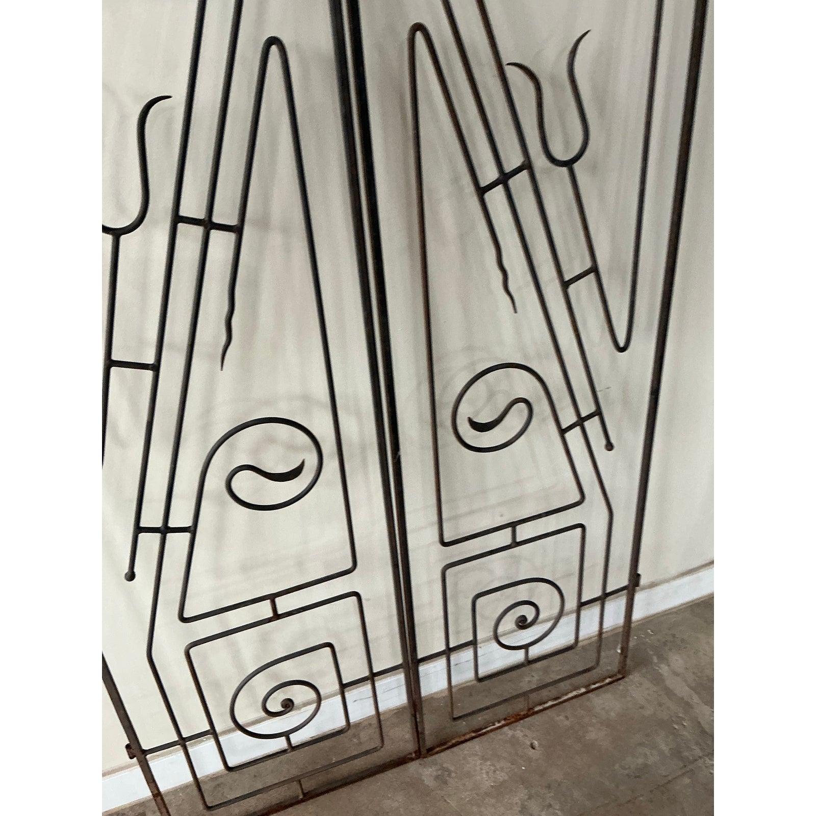 Vintage Boho Postmodern Wrought Iron Panels - A Pair In Good Condition For Sale In West Palm Beach, FL