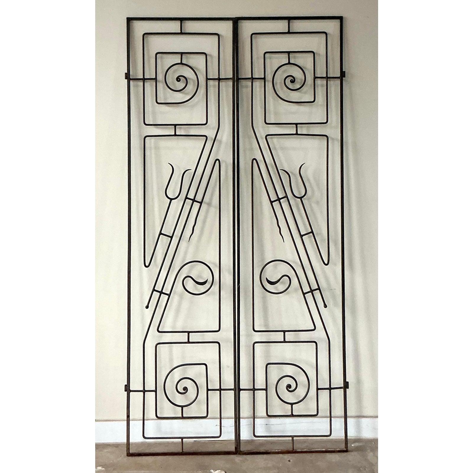 20th Century Vintage Boho Postmodern Wrought Iron Panels - A Pair For Sale