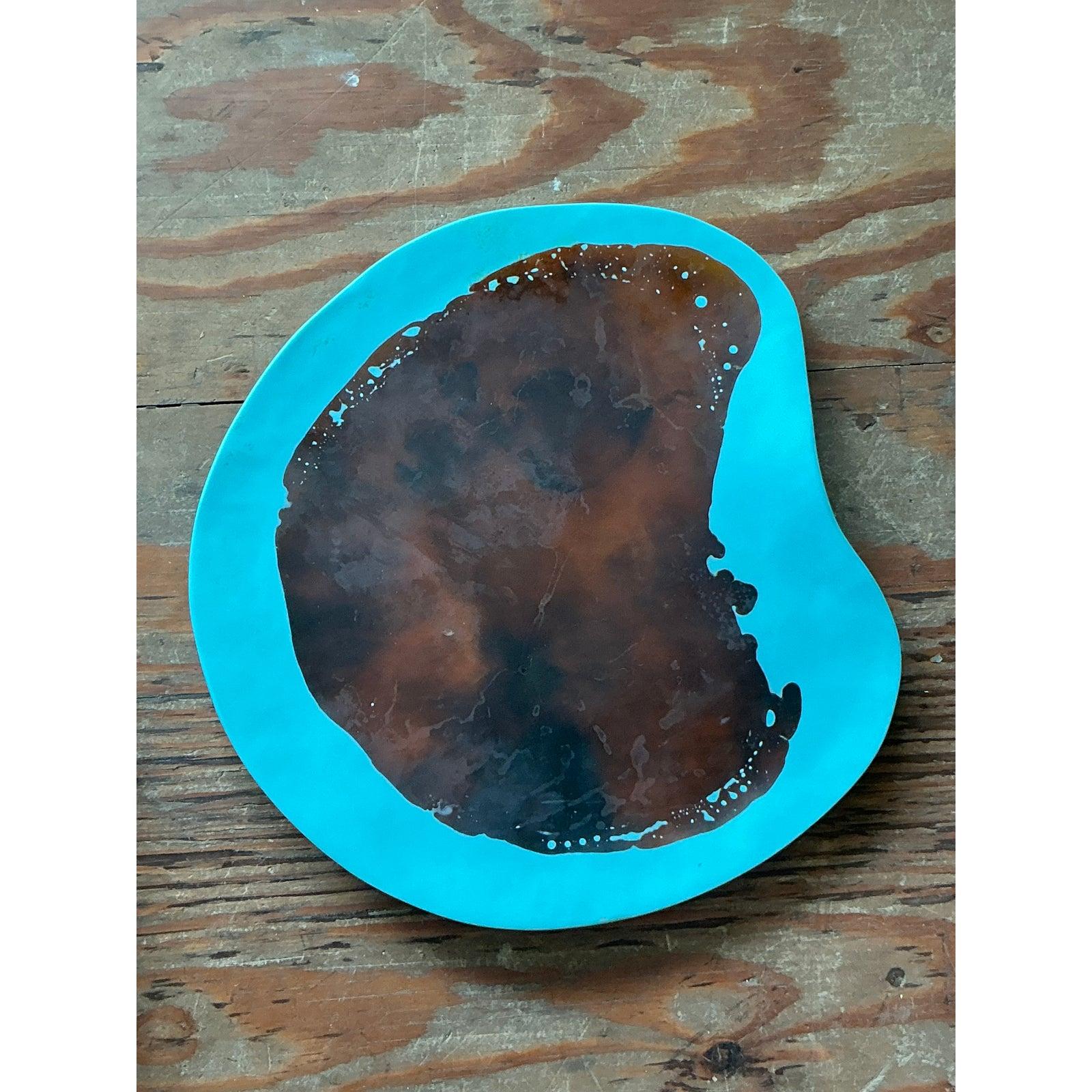 XX secolo Piatto vintage in resina colata Boho con dettagli di pittura astratta in vendita