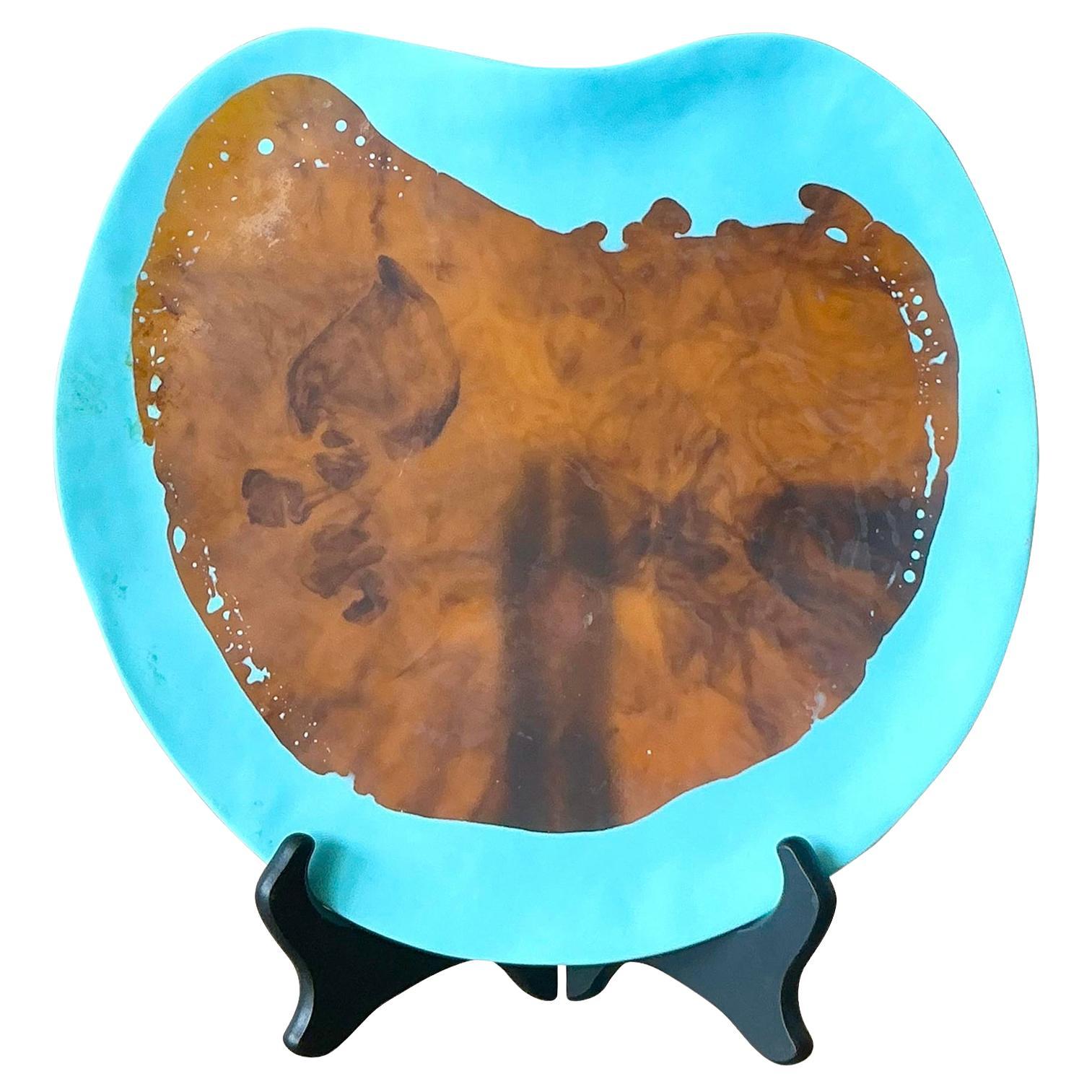 Vintage Boho Poured Resin Plate With Abstract Paint Detail