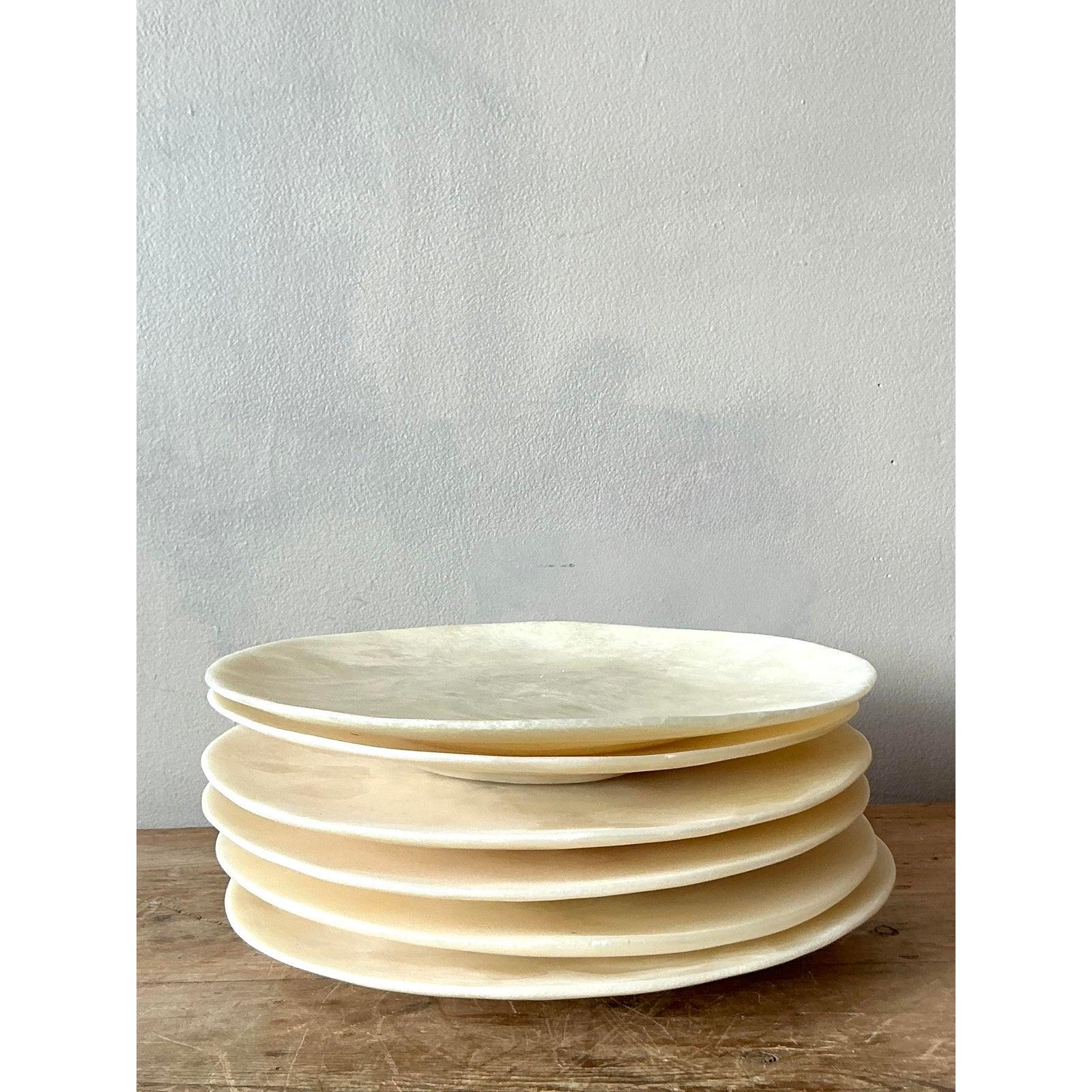 Vintage Boho Poured Resin Plates - Set of 6 In Good Condition For Sale In West Palm Beach, FL