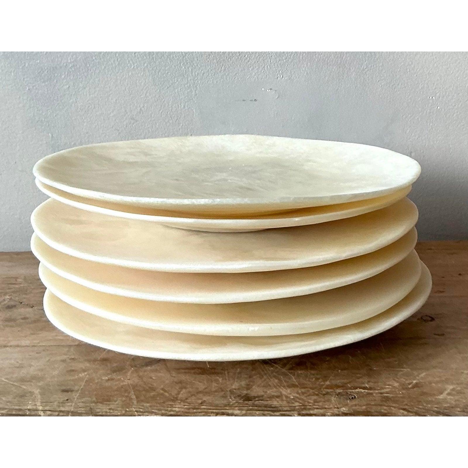 Vintage Boho Poured Resin Plates - Set of 6 For Sale 1
