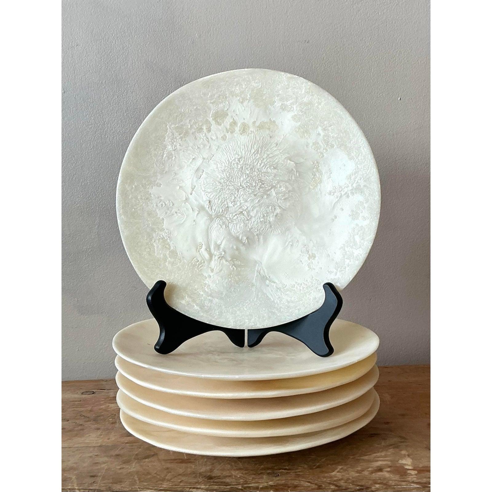 Vintage Boho Poured Resin Plates - Set of 6 For Sale 2