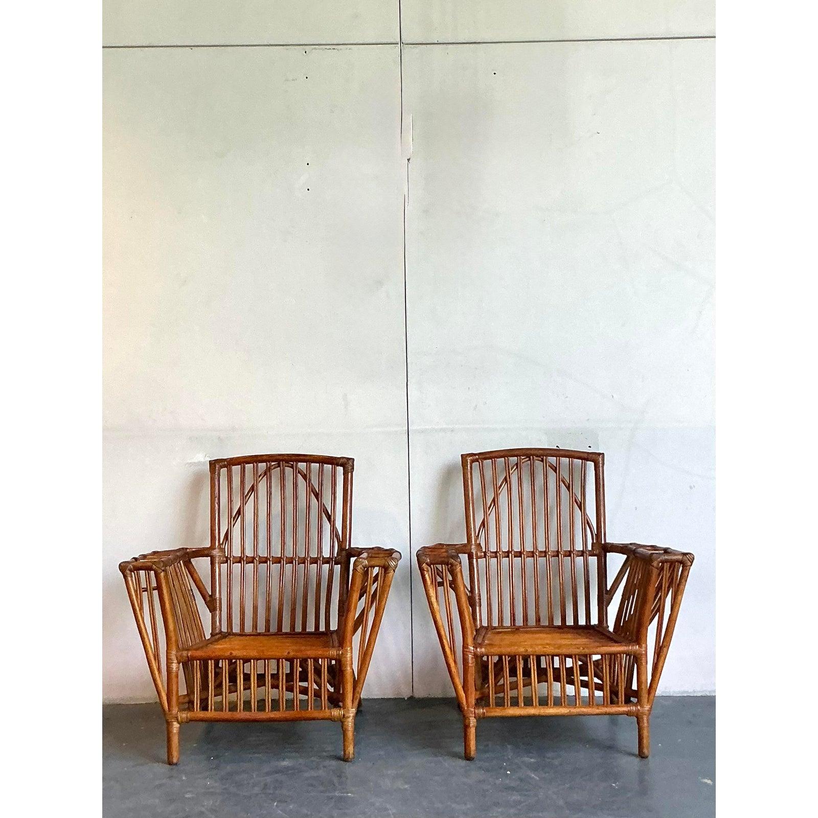 Vintage Boho Presidential Stuck Rattan Lounge Chairs After Palecek - A Pair For Sale 1