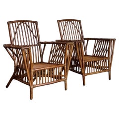Vintage Boho Presidential Stuck Rattan Lounge Chairs After Palecek - A Pair