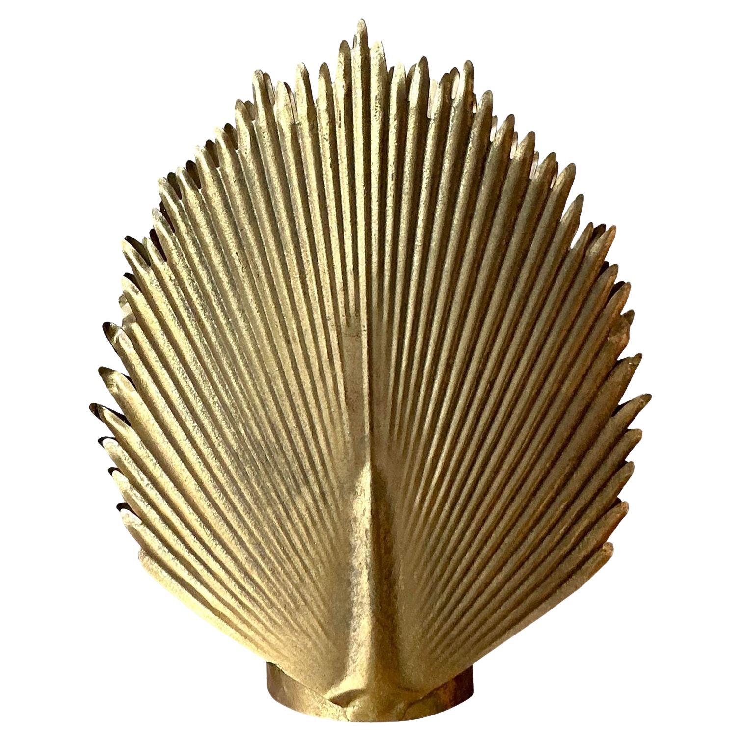 Vintage Boho Pressed Brass Palm Frond Candle Lantern