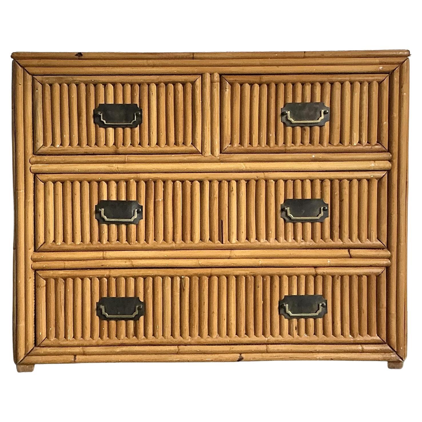 Vintage Boho Pretzel Rattan Chest of Drawers