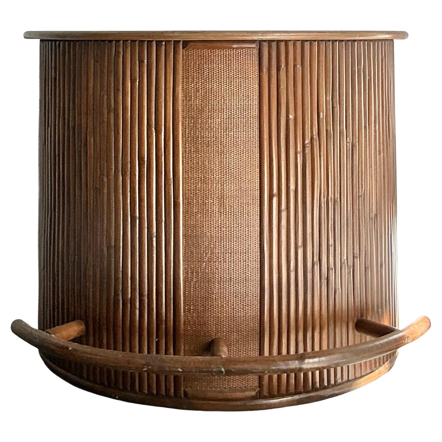 Vintage Boho Pretzel Rattan Dry Bar For Sale