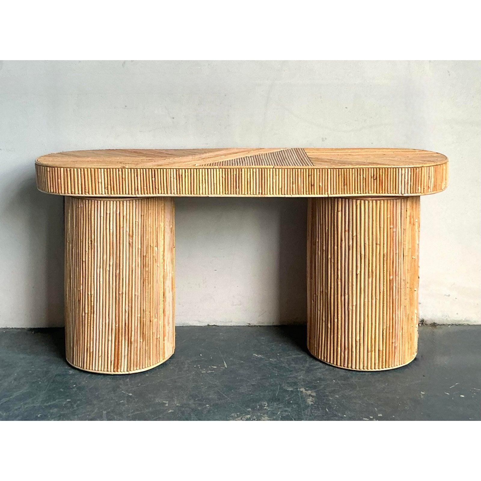Philippine Vintage Boho Pretzel Reed Console Table For Sale