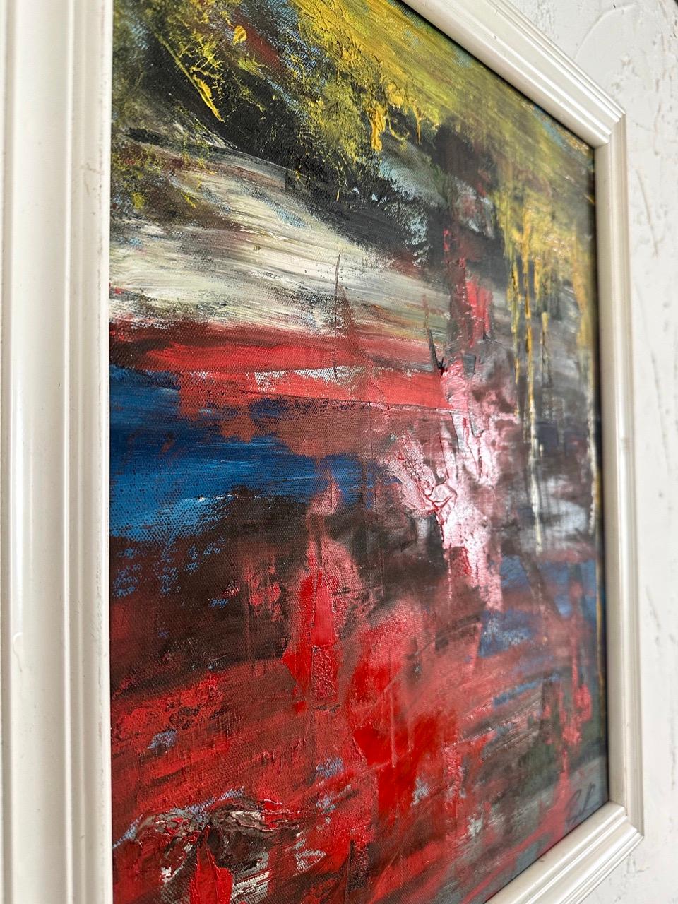 Vintage Boho Primary Abstract Original Oil on Canvas In Good Condition For Sale In west palm beach, FL