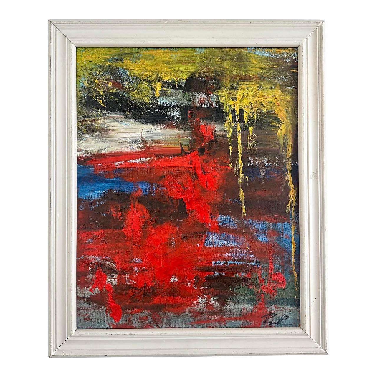 Vintage Boho Primary Abstract Original Oil on Canvas For Sale 2