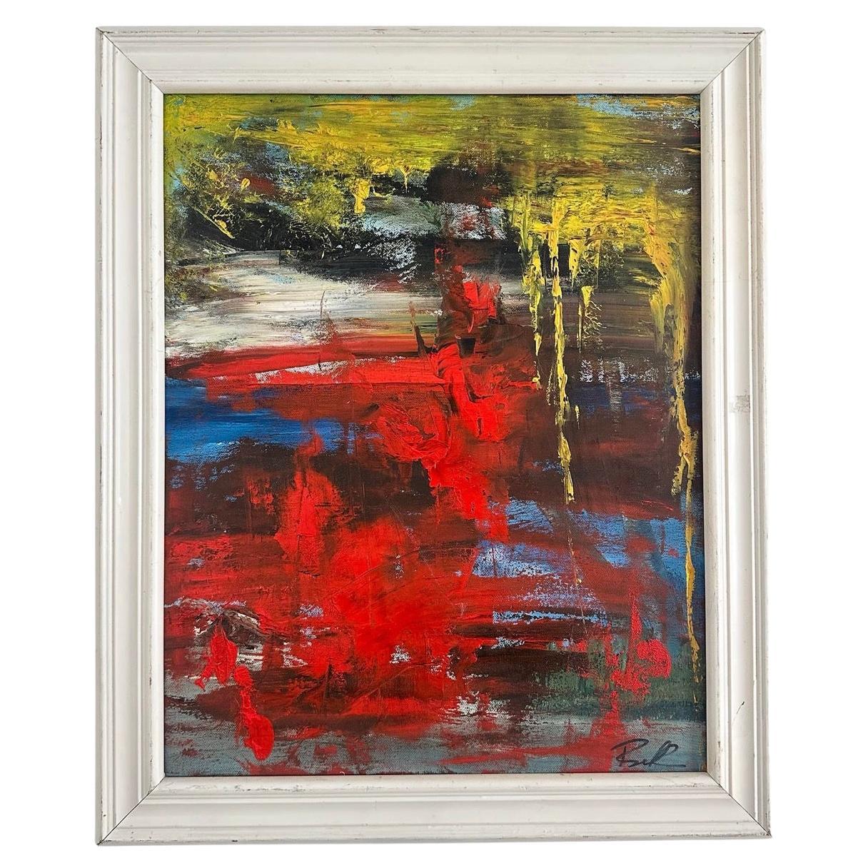 Vintage Boho Primary Abstract Original Oil on Canvas For Sale