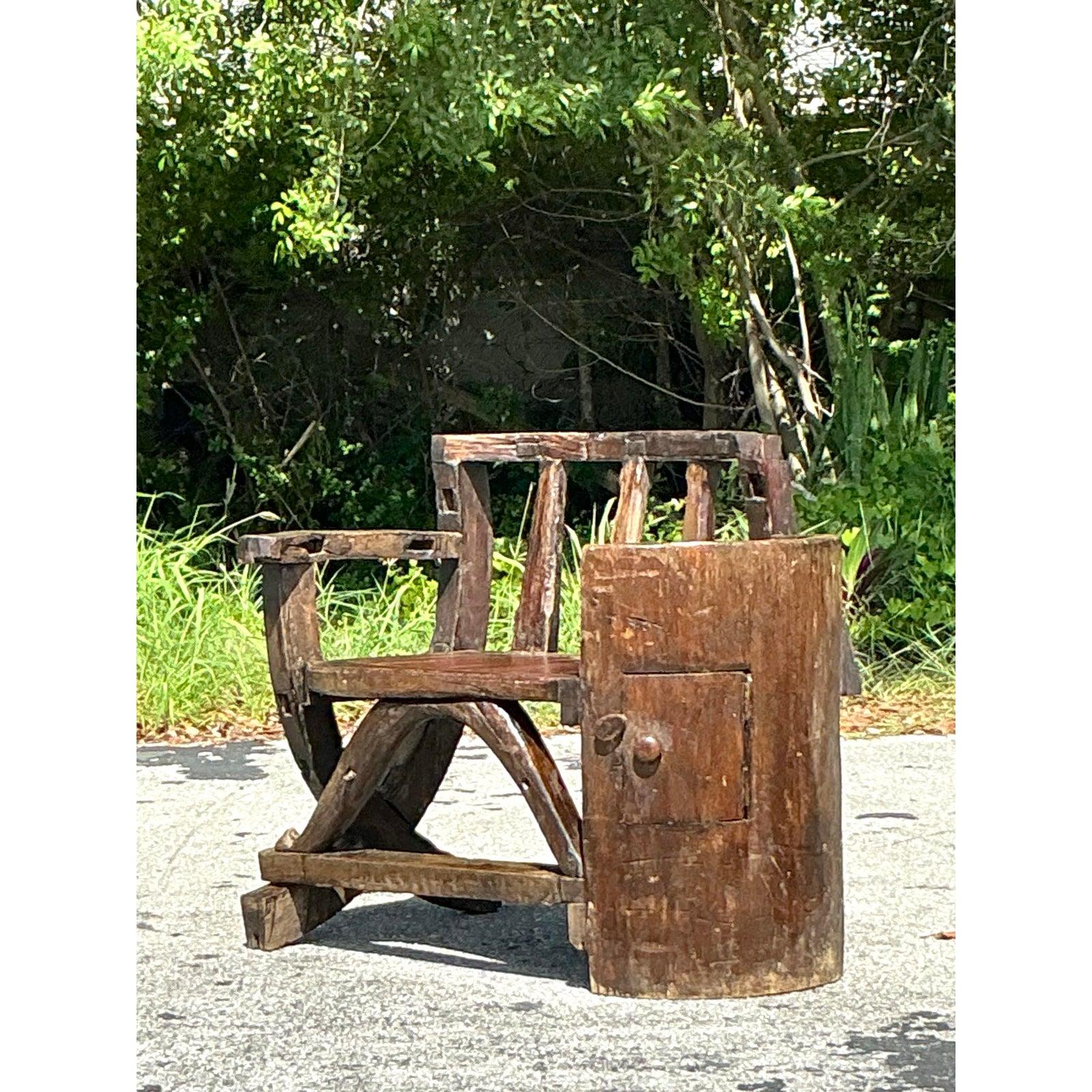Vintage Boho Primitive Bench In Good Condition For Sale In west palm beach, FL
