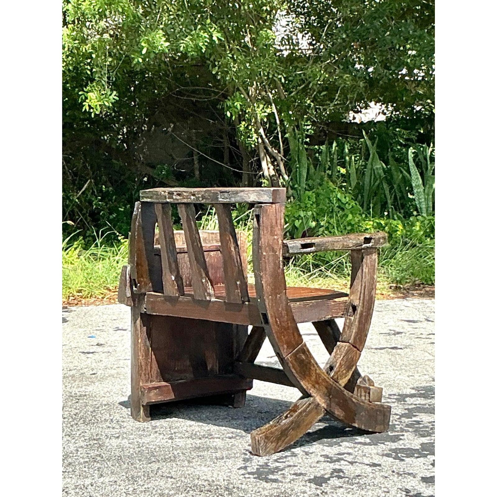 Wood Vintage Boho Primitive Bench For Sale