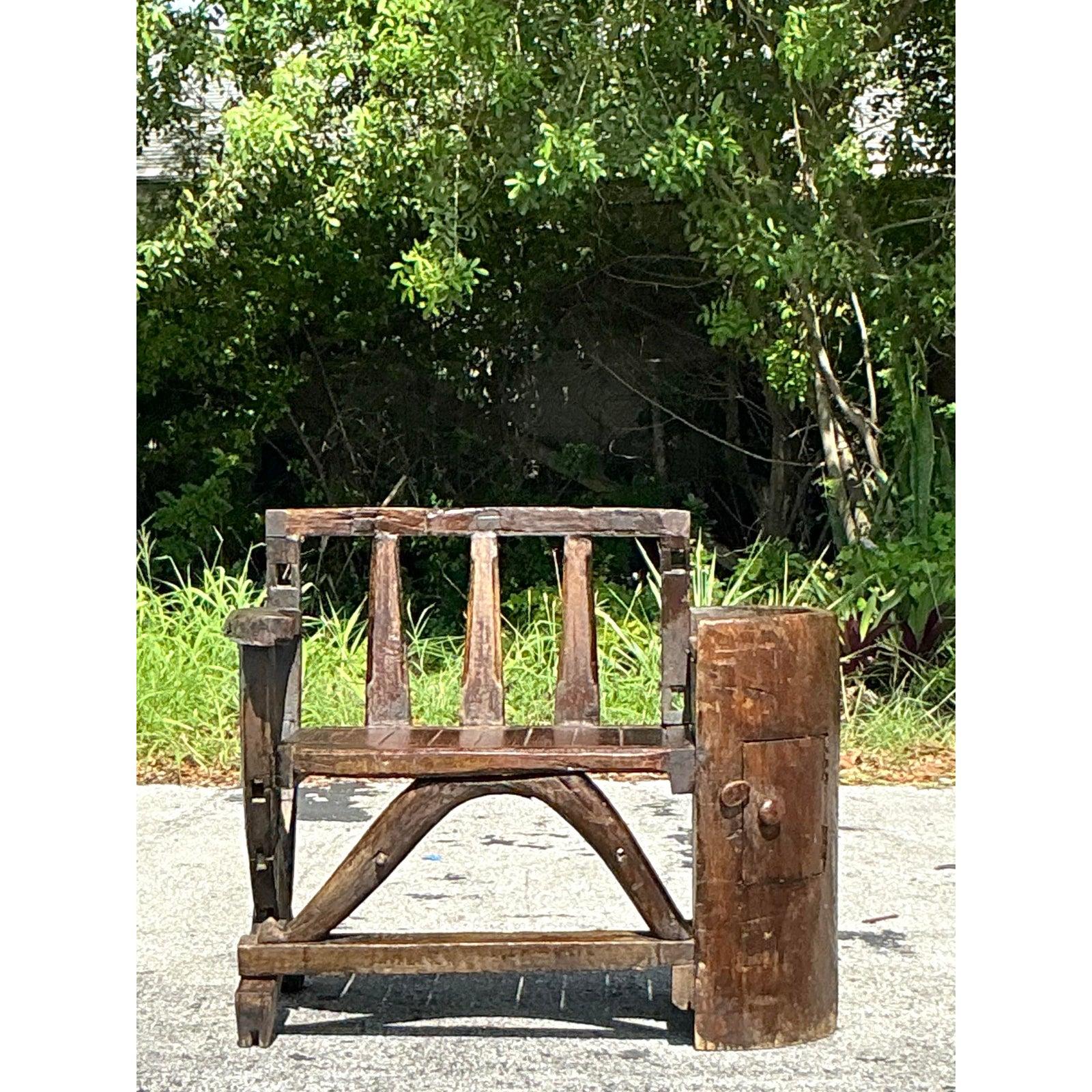 Vintage Boho Primitive Bench For Sale 2