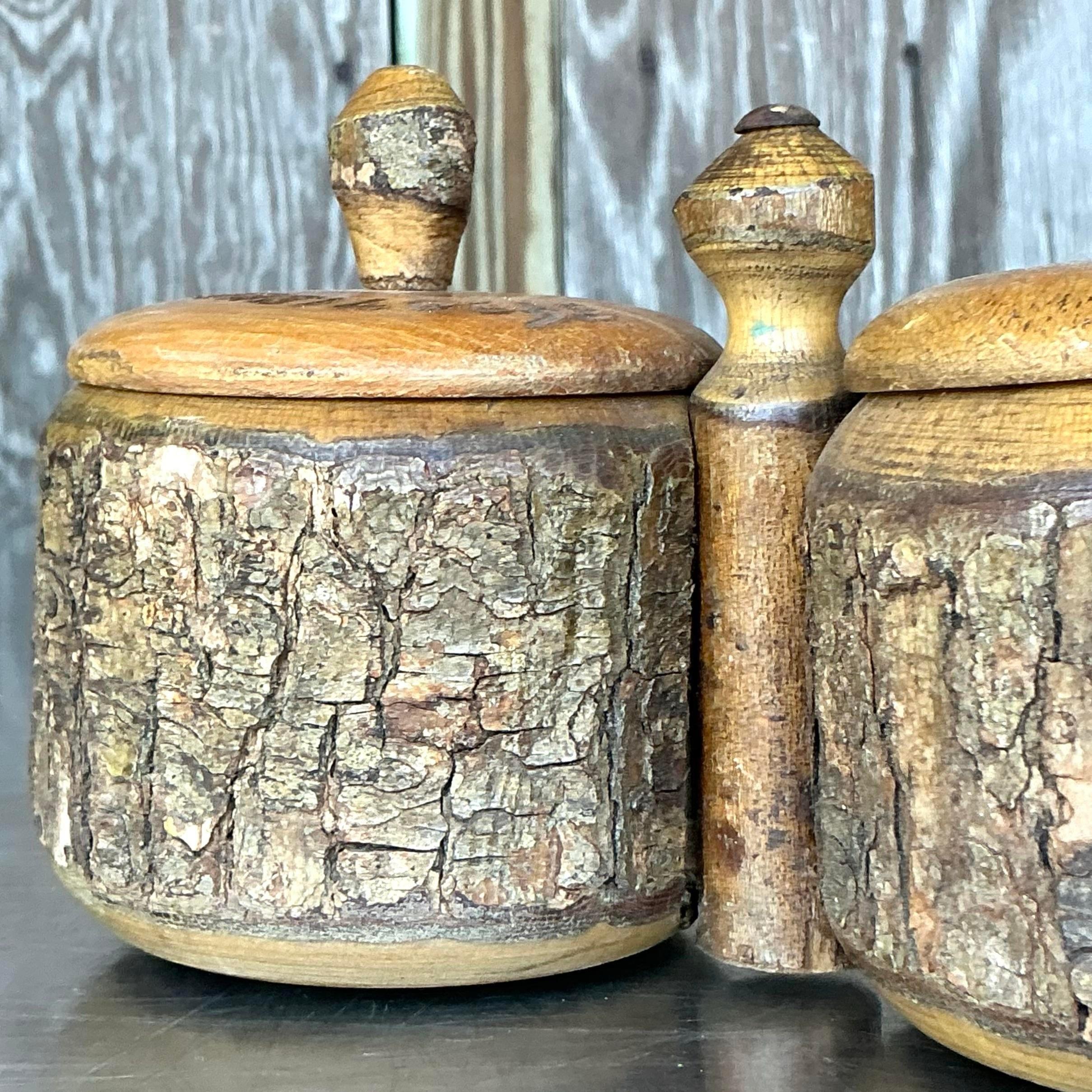 American Vintage Boho Primitive Condiment Tray For Sale