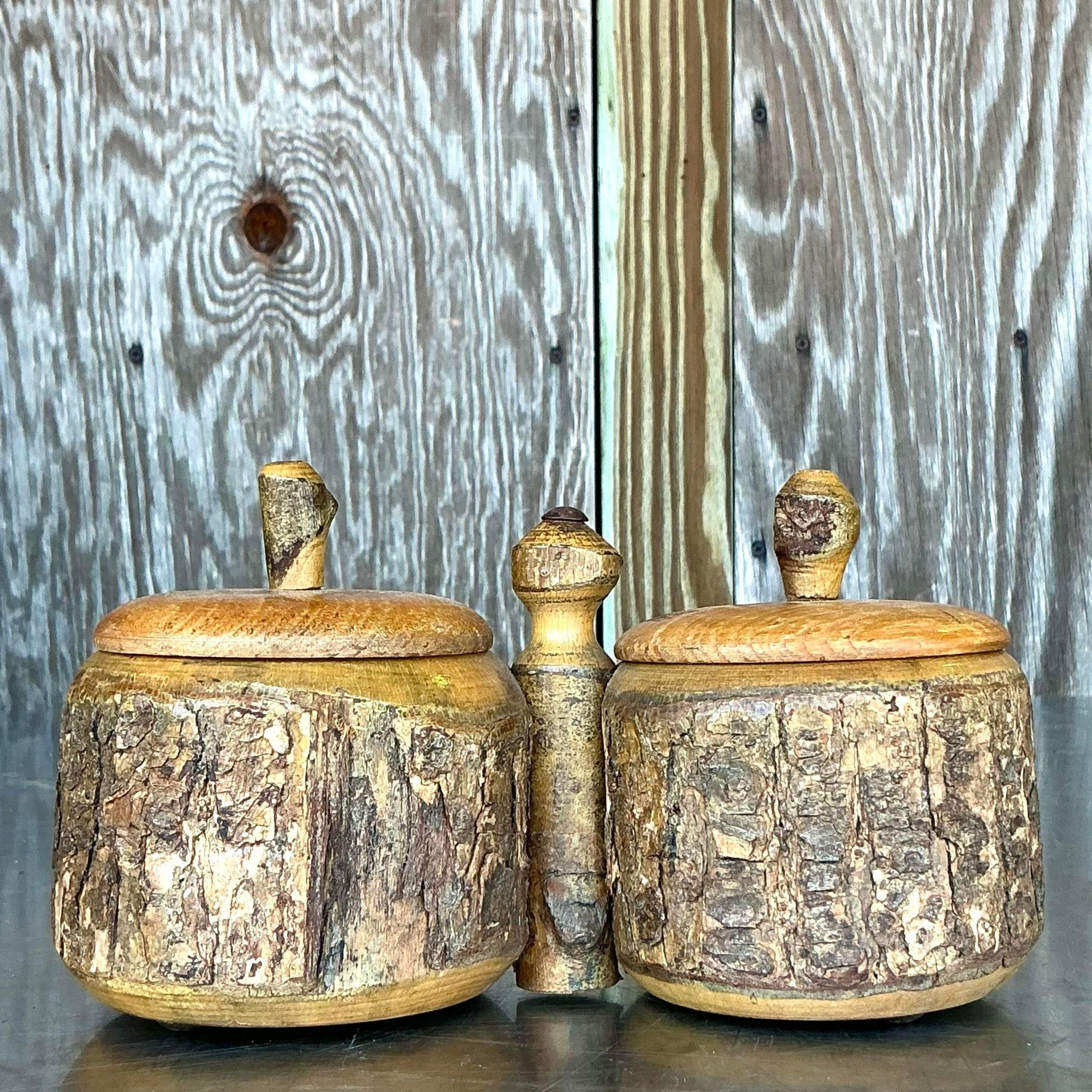 Vintage Boho Primitive Condiment Tray In Good Condition For Sale In west palm beach, FL