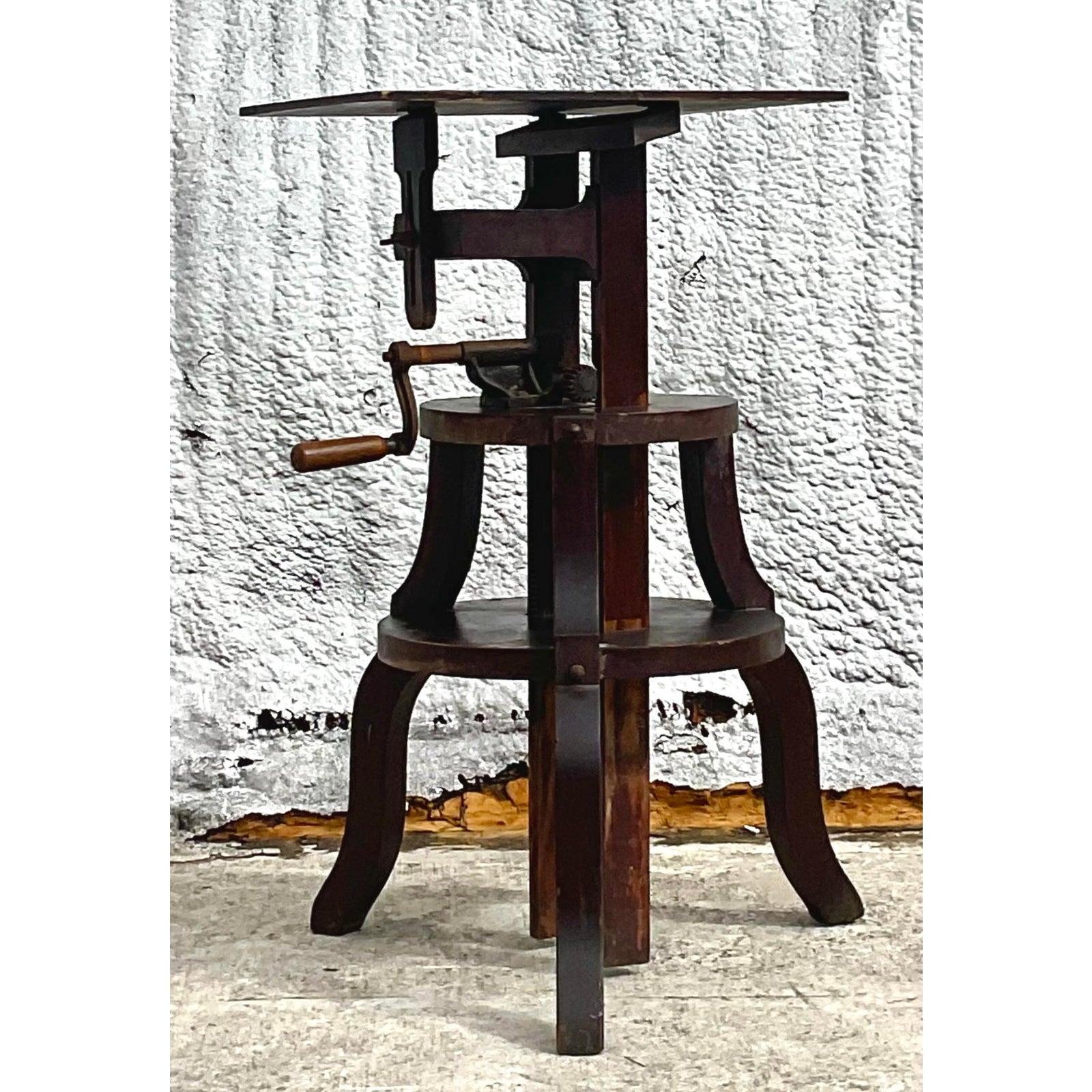 Vintage Boho Primitive Crank Pedestal In Good Condition For Sale In West Palm Beach, FL