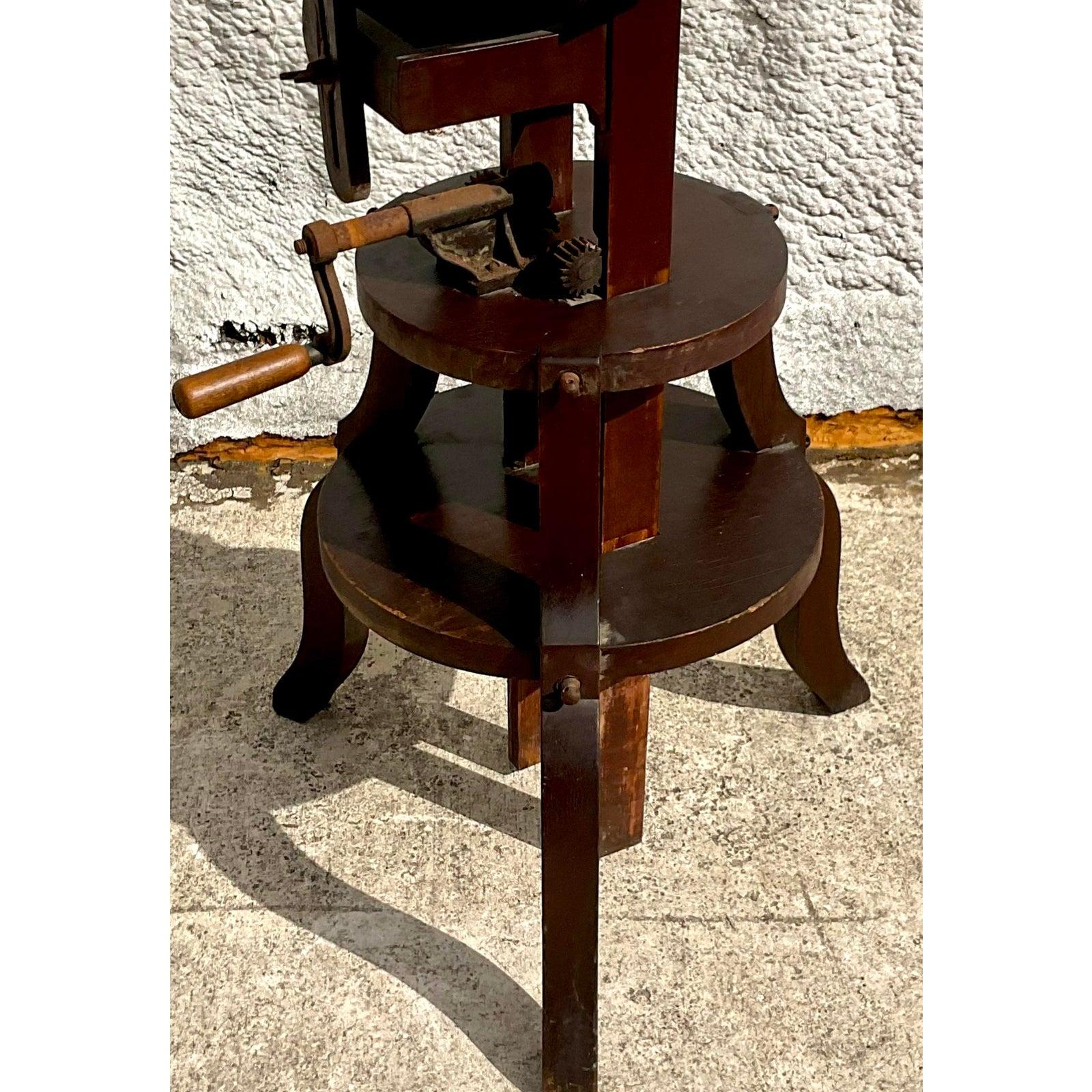 20th Century Vintage Boho Primitive Crank Pedestal For Sale
