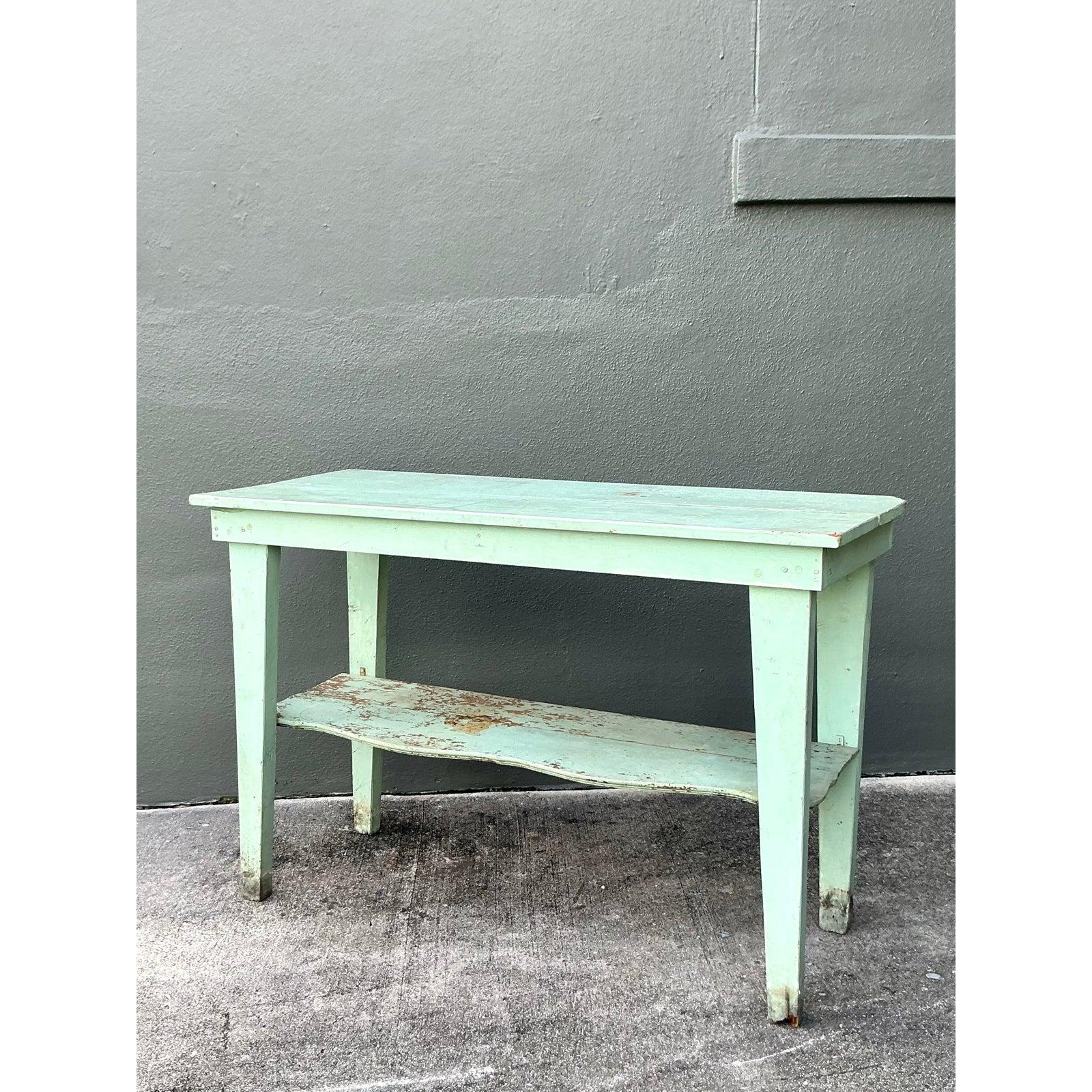Vintage Boho Primitive Distressed Console Table For Sale 5
