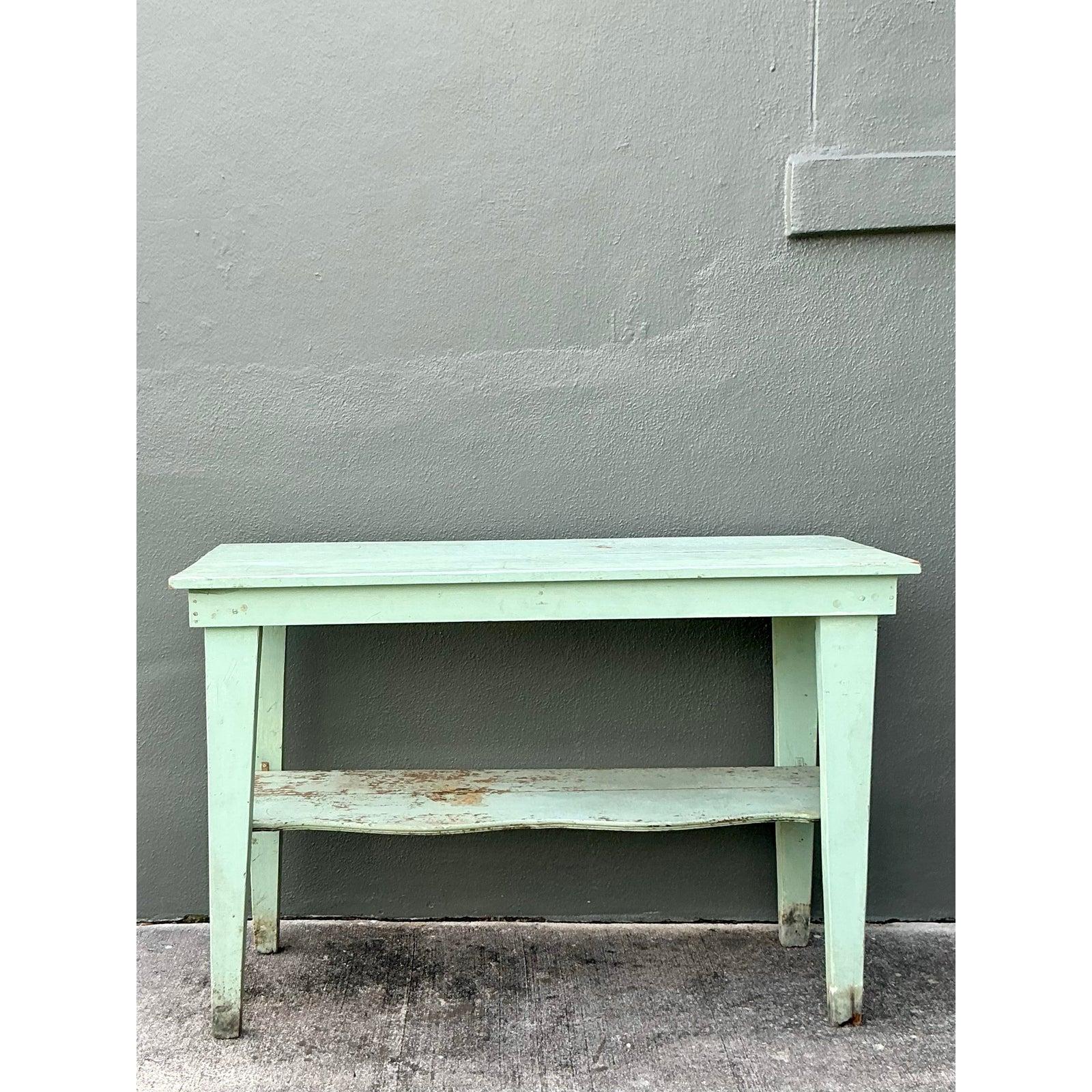 Vintage Boho Primitive Distressed Console Table In Good Condition For Sale In West Palm Beach, FL