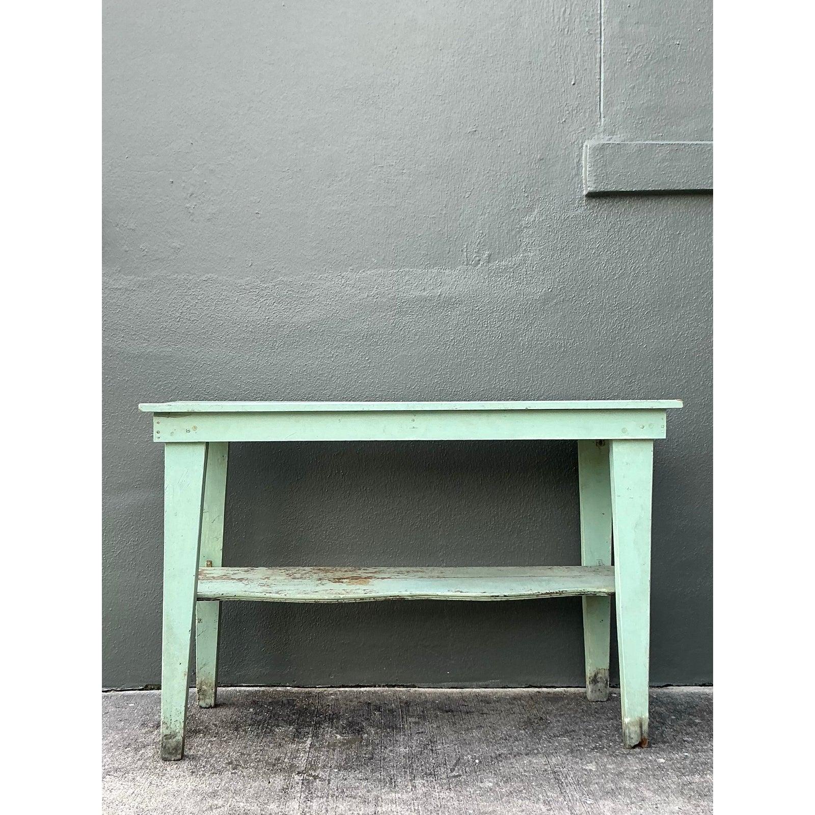 Vintage Boho Primitive Distressed Console Table For Sale 1