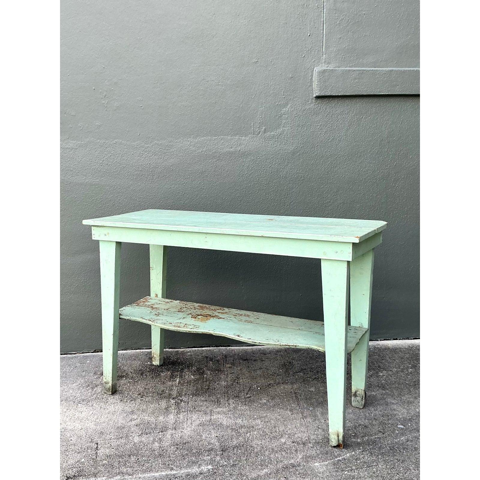 Vintage Boho Primitive Distressed Console Table For Sale 2