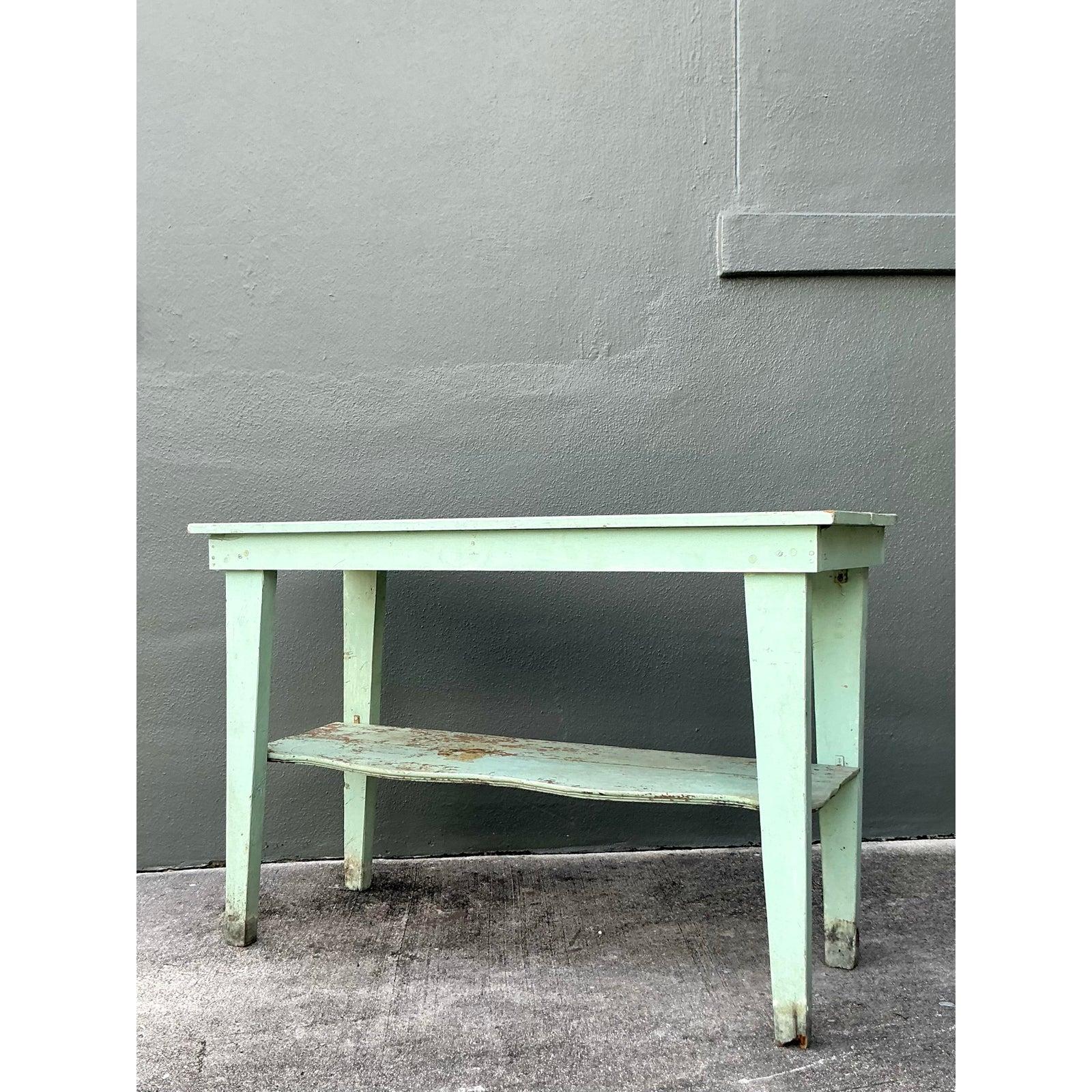 Vintage Boho Primitive Distressed Console Table For Sale 3