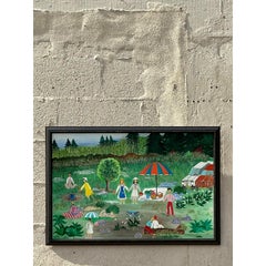 Vintage Boho Primitive Figurative Oil Painting